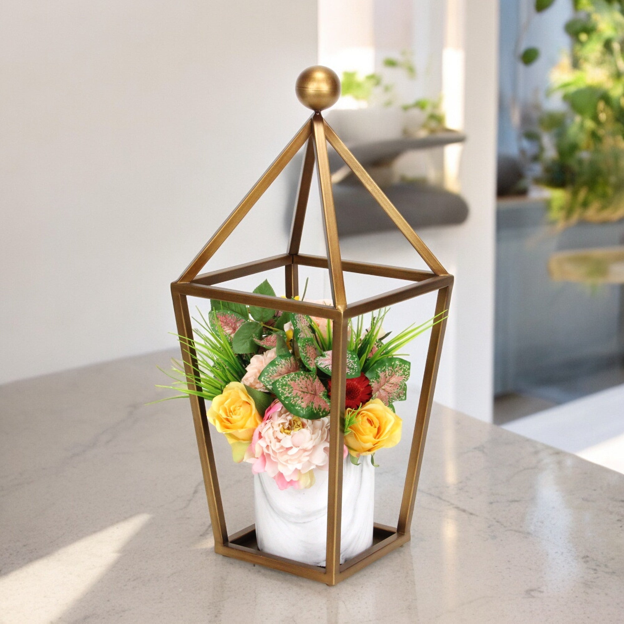 24" Gold Geometric Metal Tabletop Lantern Candle Holder-Candle Holders-DECOROLALA