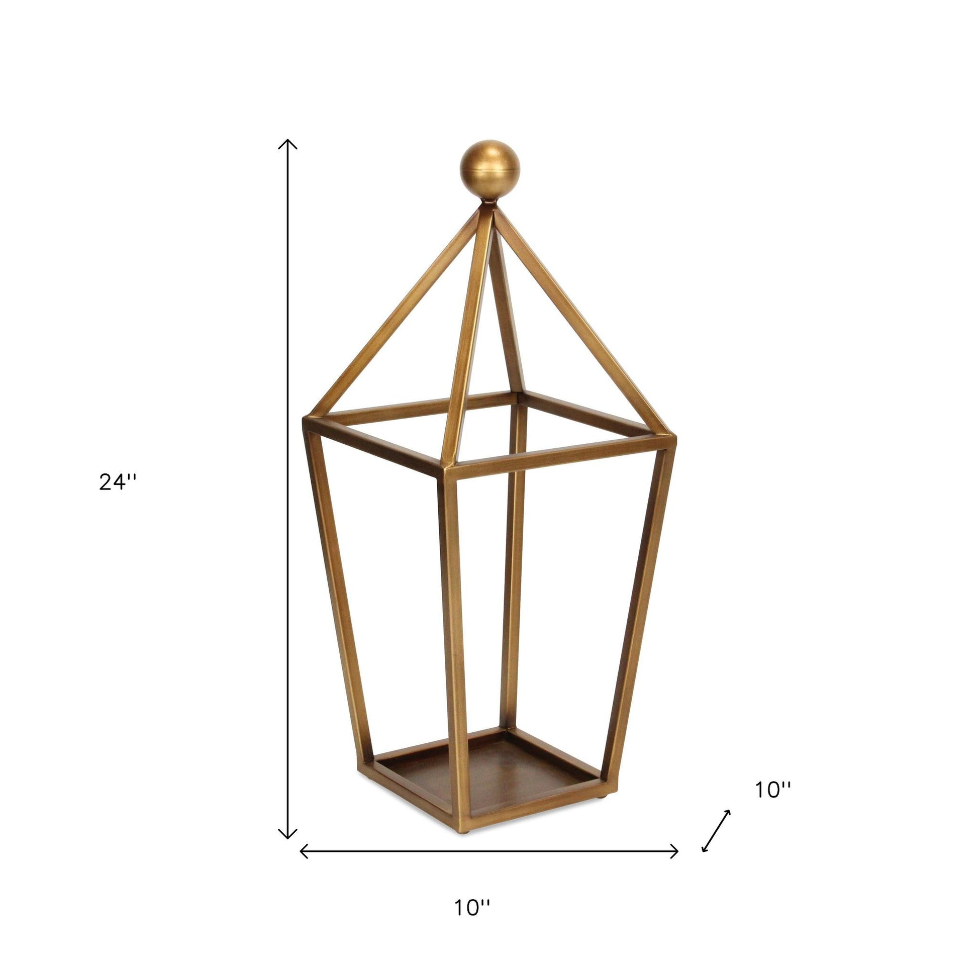 24" Gold Geometric Metal Tabletop Lantern Candle Holder-Candle Holders-DECOROLALA