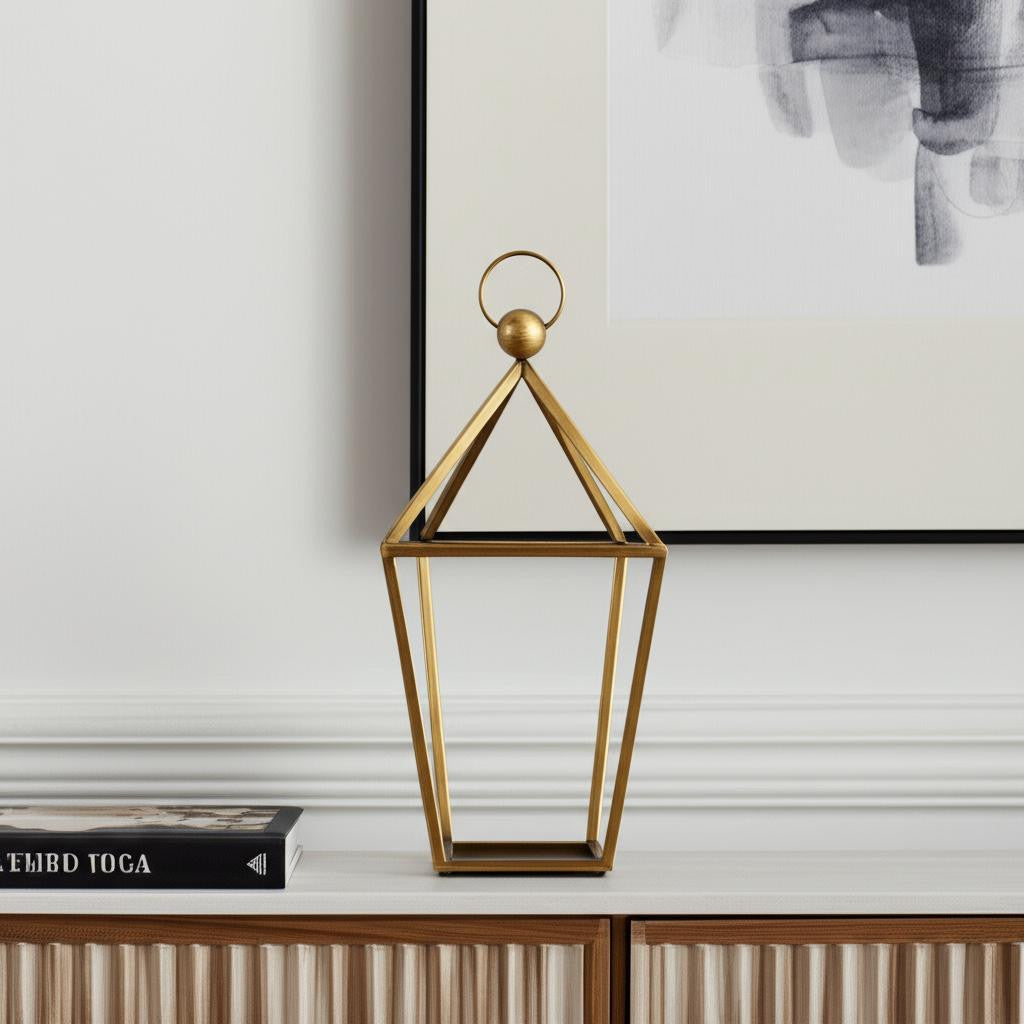24" Gold Geometric Metal Tabletop Lantern Candle Holder-Candle Holders-DECOROLALA