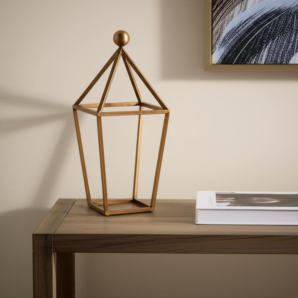 24" Gold Geometric Metal Tabletop Lantern Candle Holder-Candle Holders-DECOROLALA