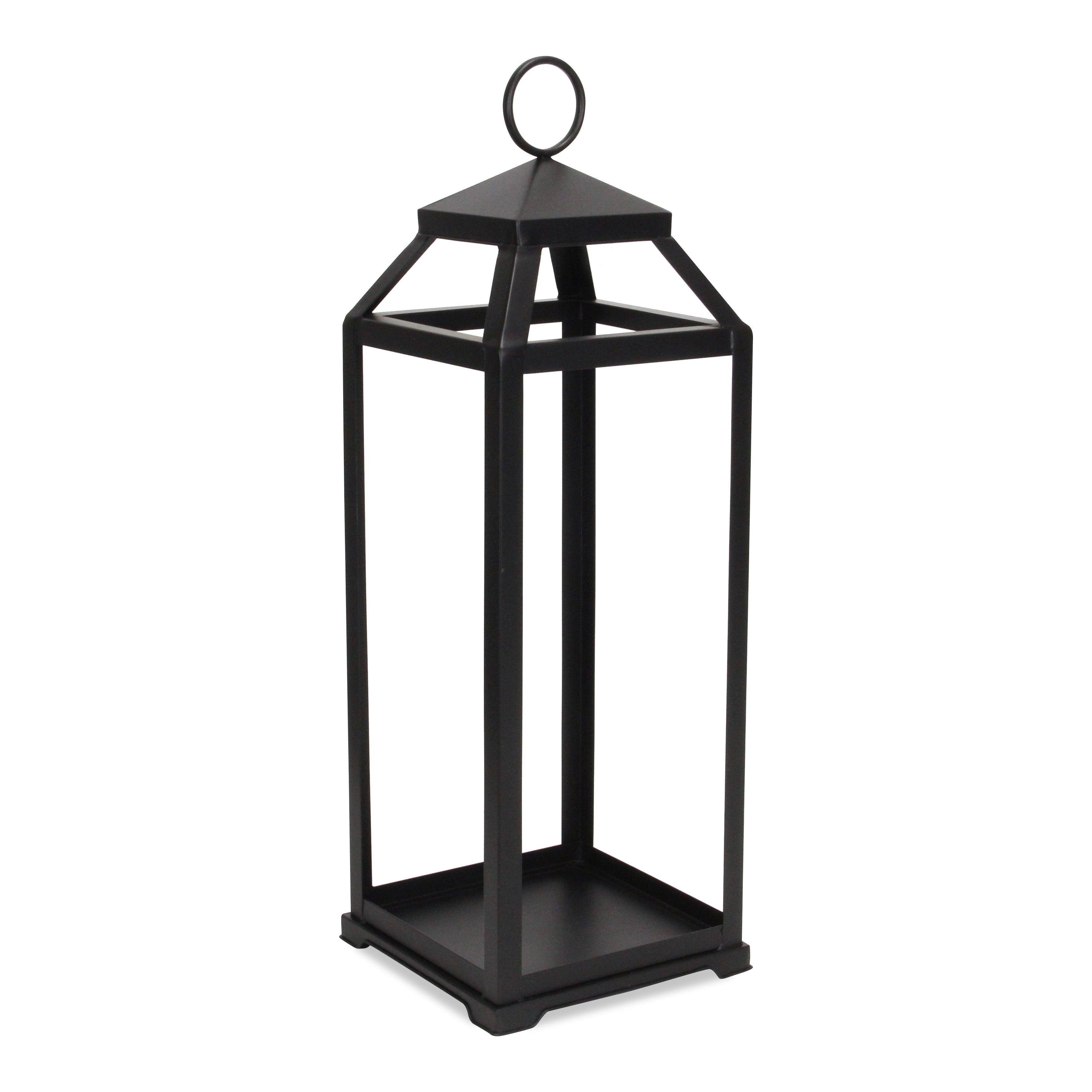 29" Black Geometric Metal Floor Lantern Candle Holder-Candle Holders-DECOROLALA