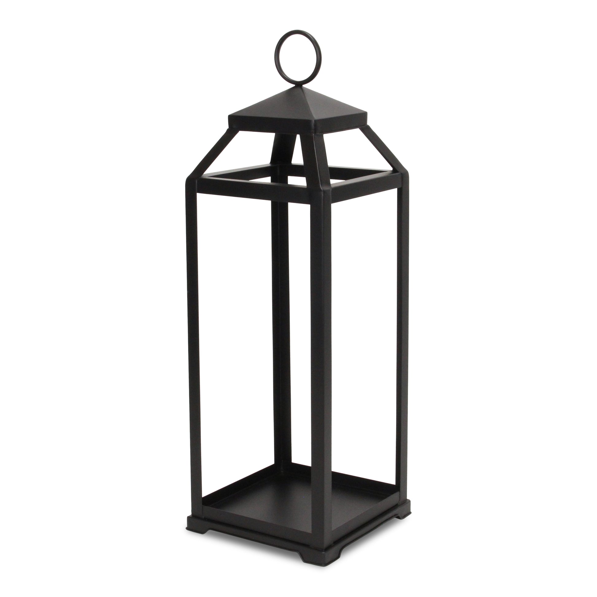 29" Black Geometric Metal Floor Lantern Candle Holder-Candle Holders-DECOROLALA