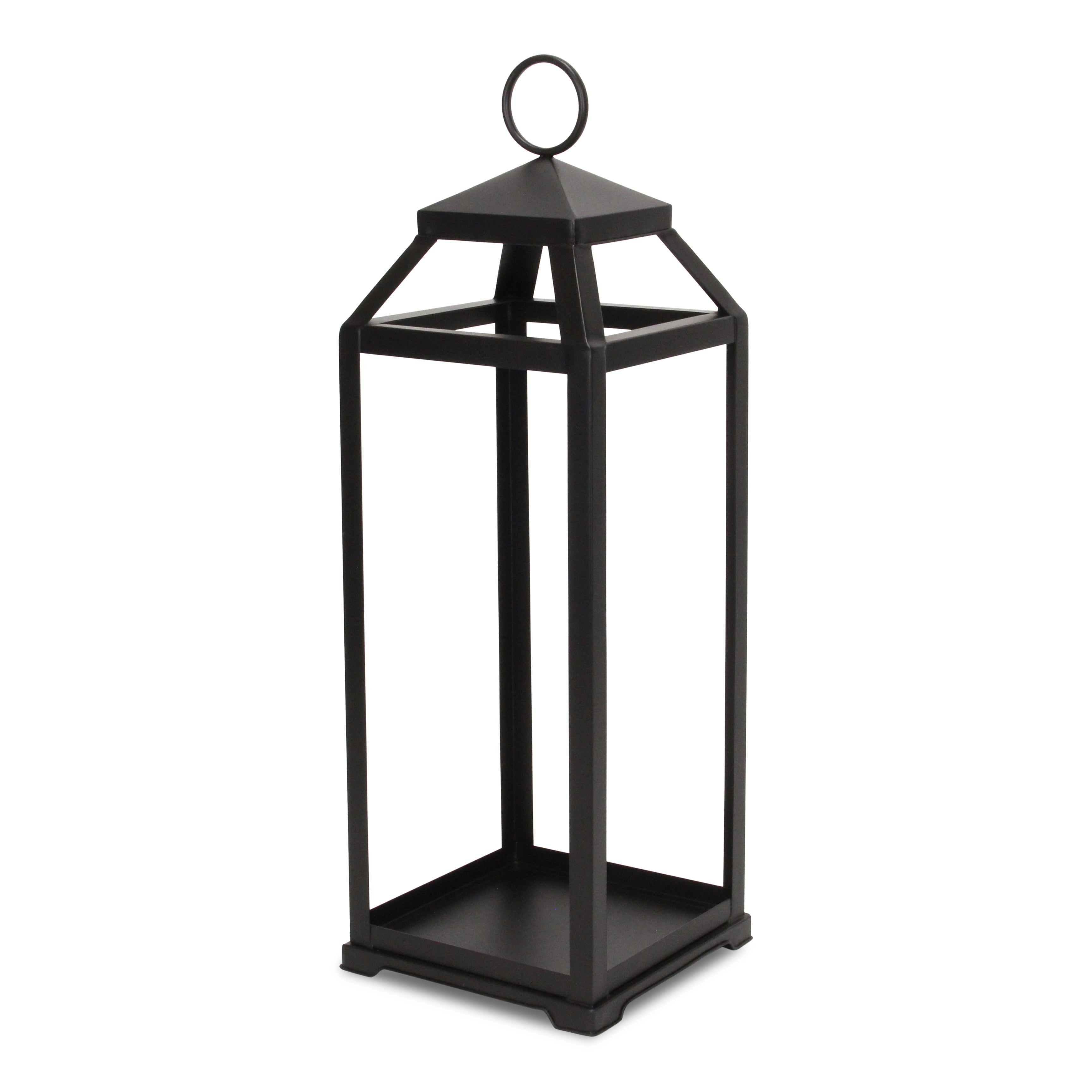29" Black Geometric Metal Floor Lantern Candle Holder-Candle Holders-DECOROLALA