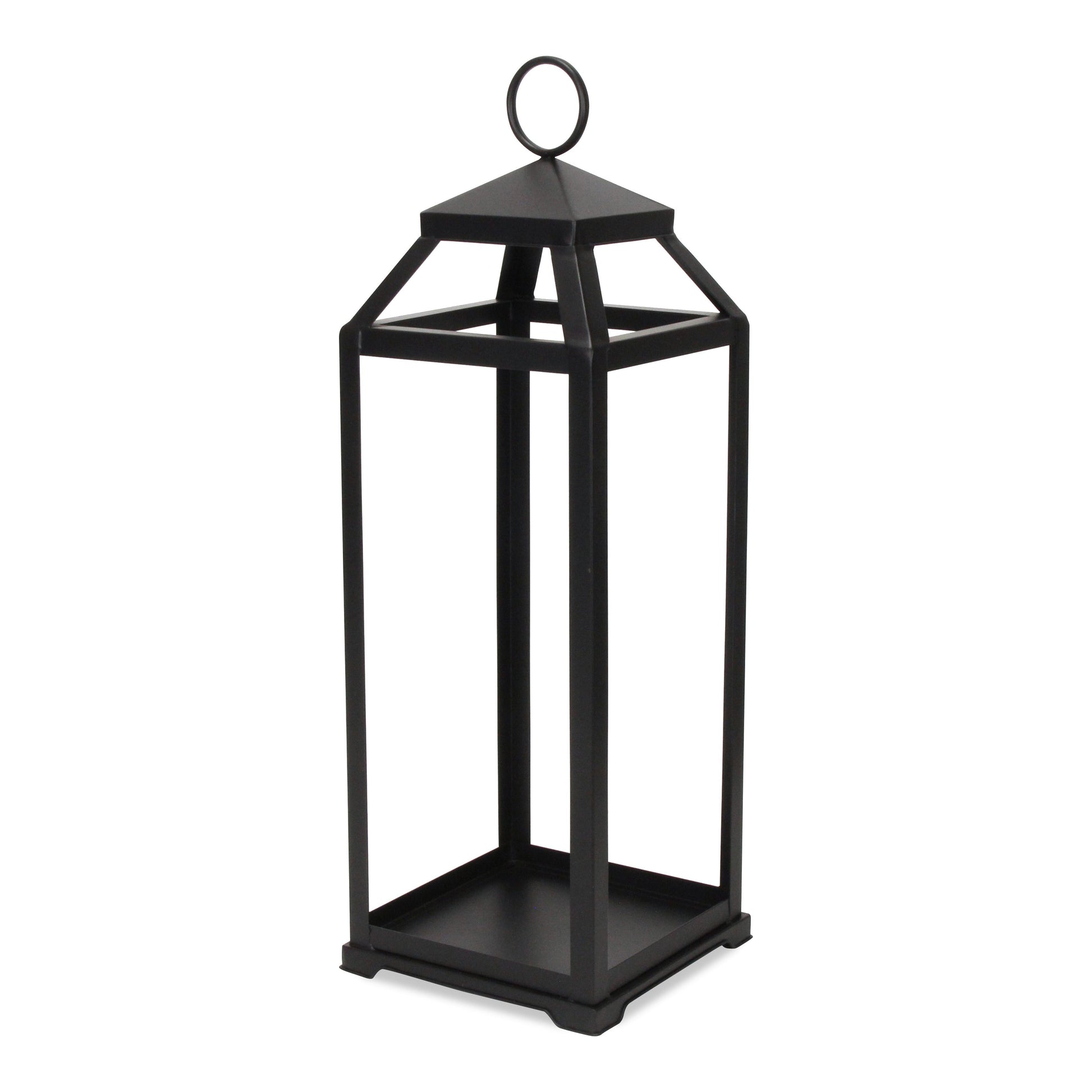29" Black Geometric Metal Floor Lantern Candle Holder-Candle Holders-DECOROLALA