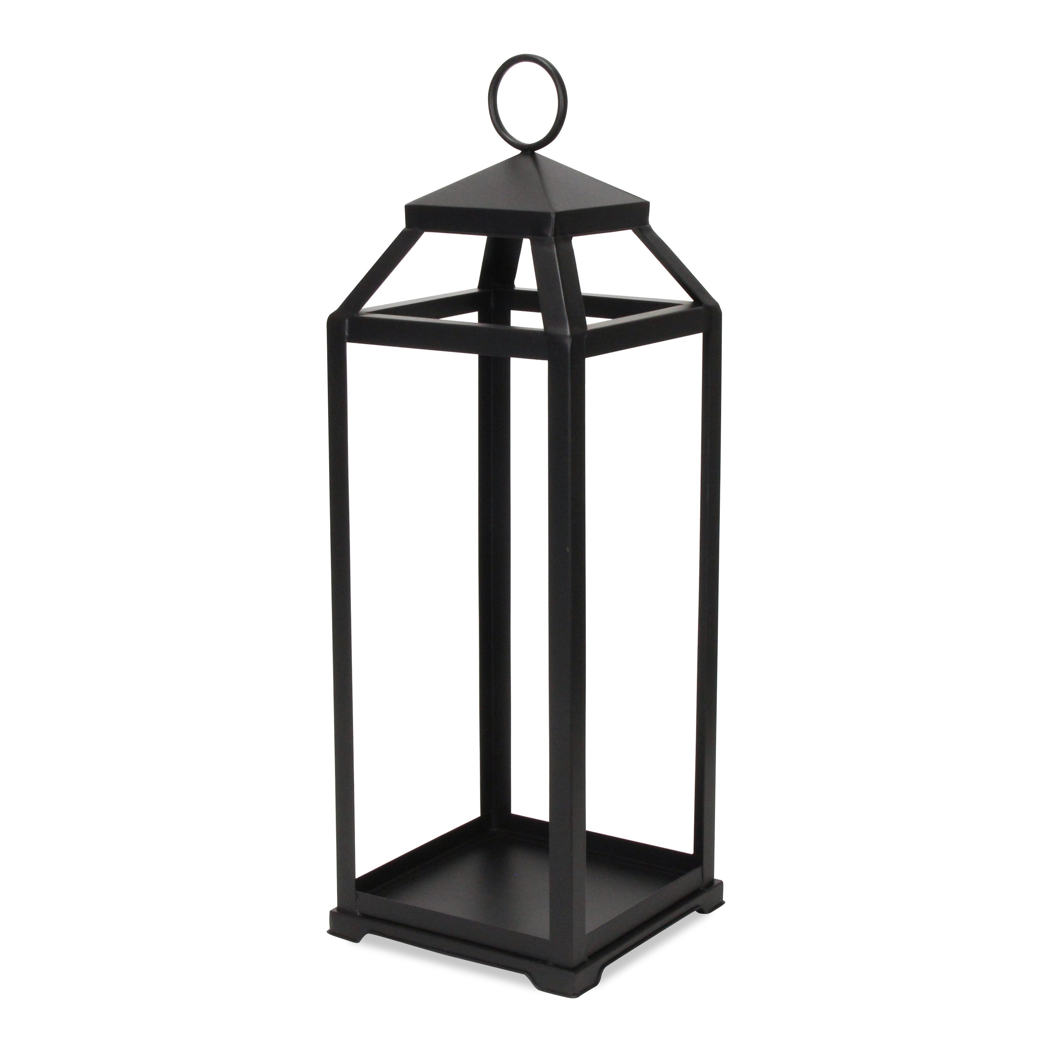 29" Black Geometric Metal Floor Lantern Candle Holder-Candle Holders-DECOROLALA
