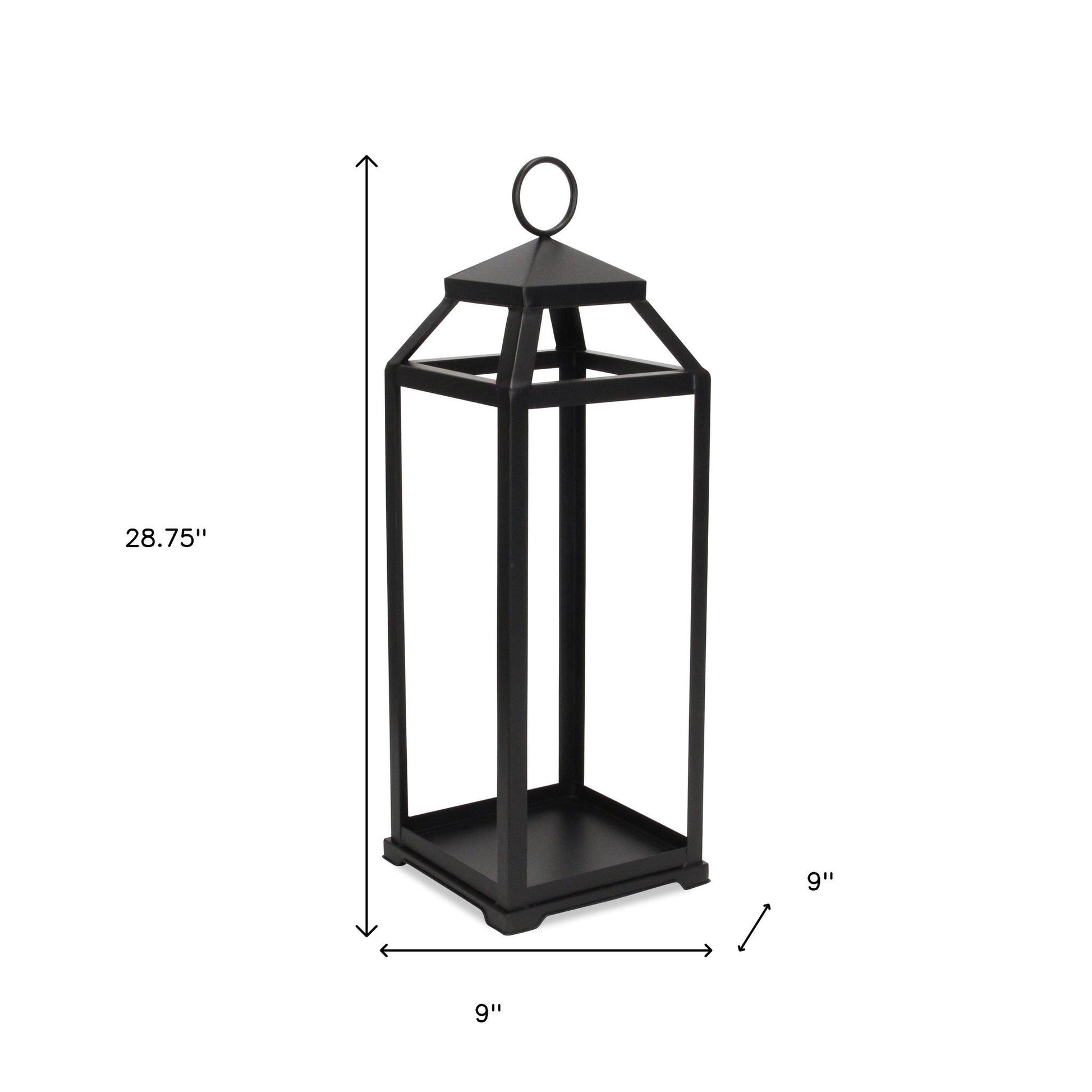 29" Black Geometric Metal Floor Lantern Candle Holder-Candle Holders-DECOROLALA