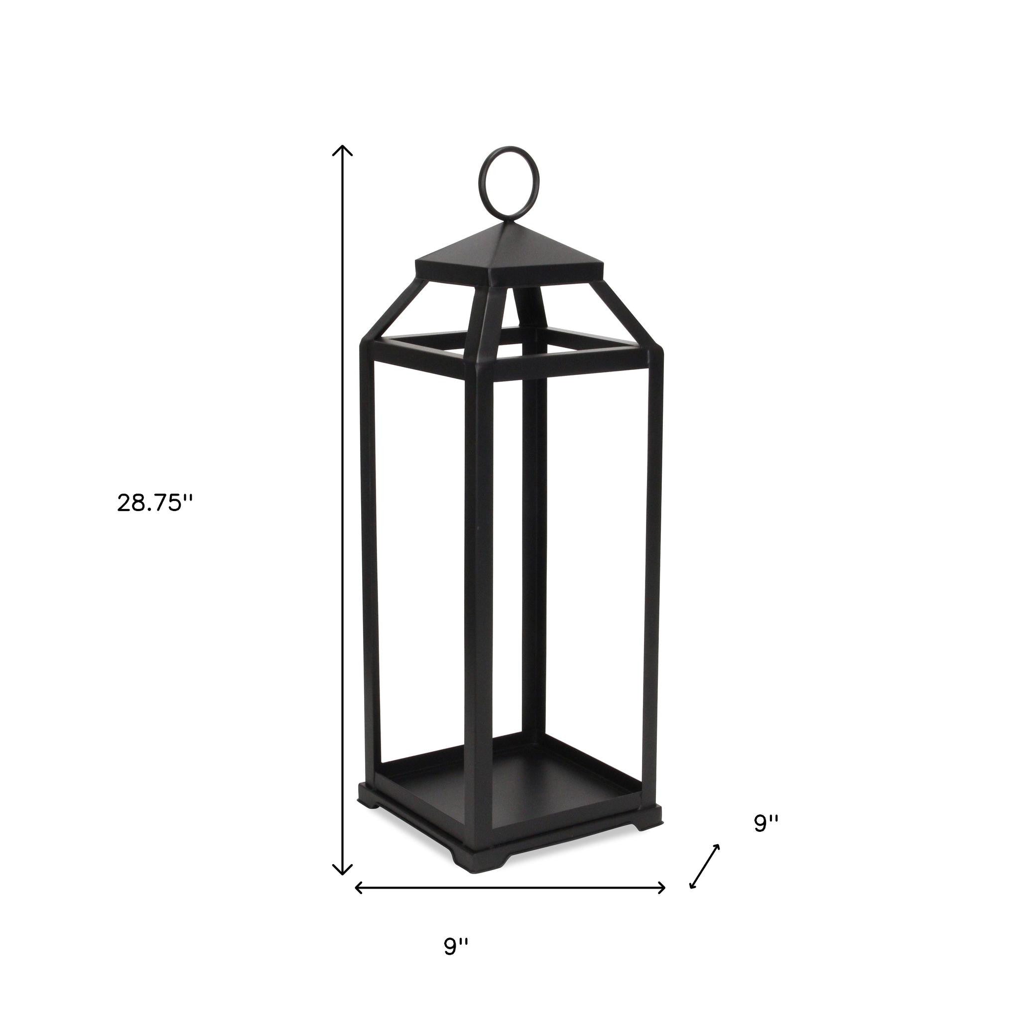 29" Black Geometric Metal Floor Lantern Candle Holder-Candle Holders-DECOROLALA
