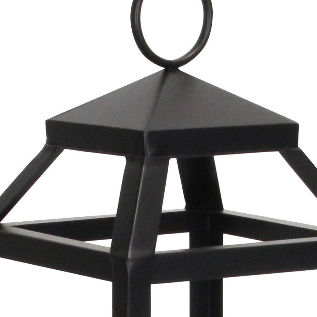 29" Black Geometric Metal Floor Lantern Candle Holder-Candle Holders-DECOROLALA