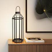 32" Black Geometric Metal Floor Lantern Candle Holder-Candle Holders-DECOROLALA
