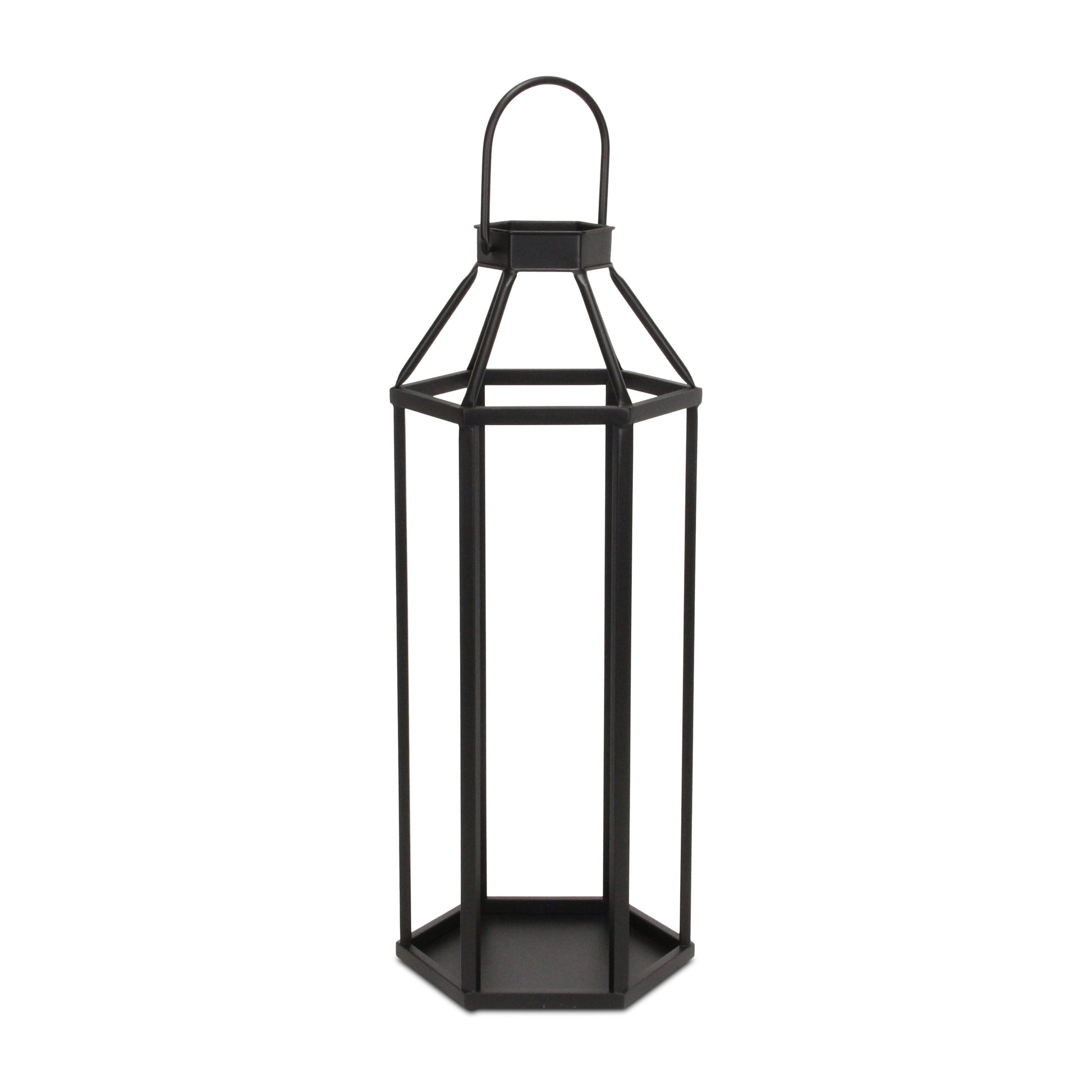 32" Black Geometric Metal Floor Lantern Candle Holder-Candle Holders-DECOROLALA