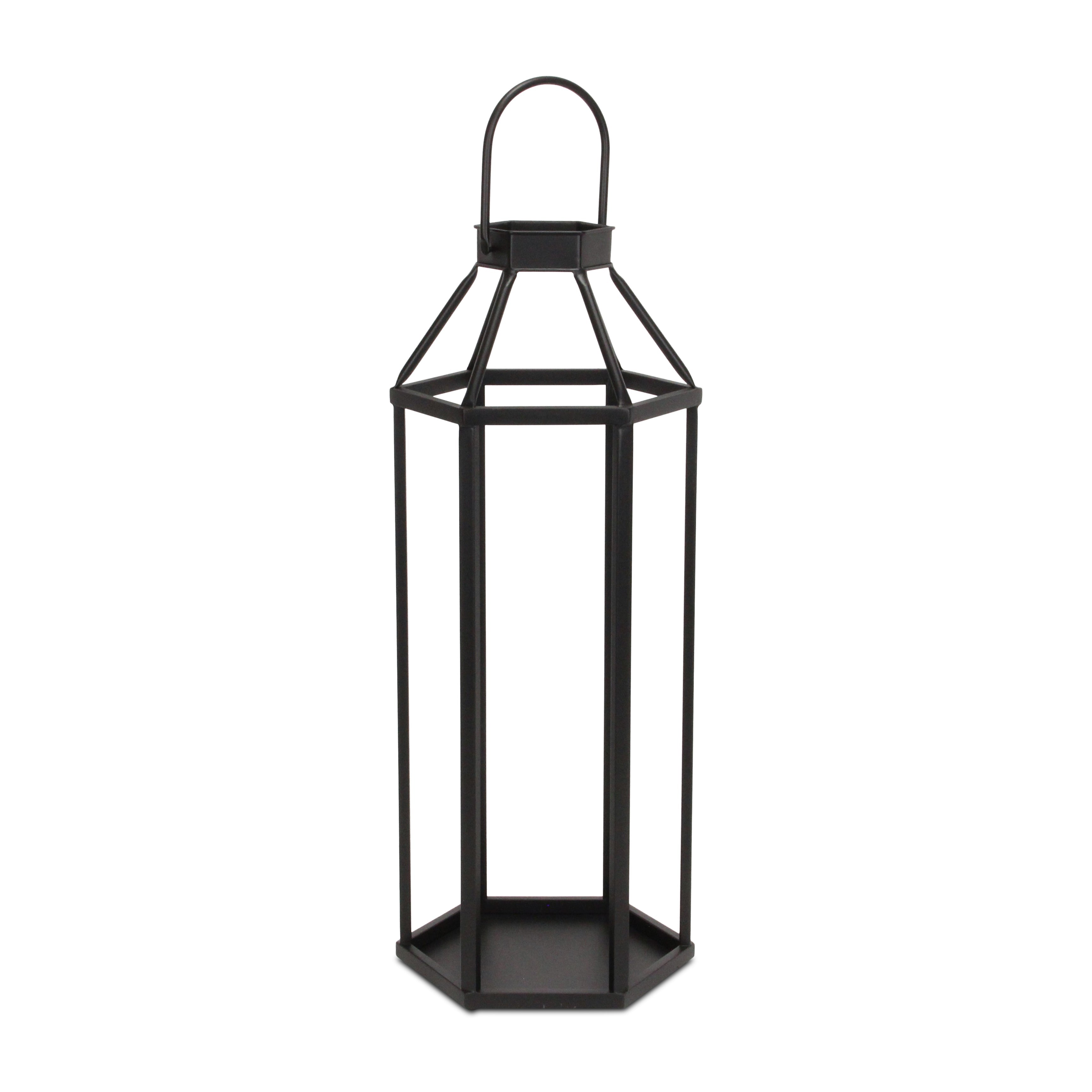 32" Black Geometric Metal Floor Lantern Candle Holder-Candle Holders-DECOROLALA