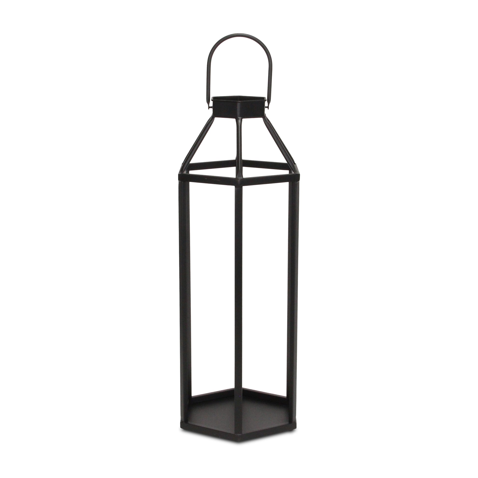 32" Black Geometric Metal Floor Lantern Candle Holder-Candle Holders-DECOROLALA
