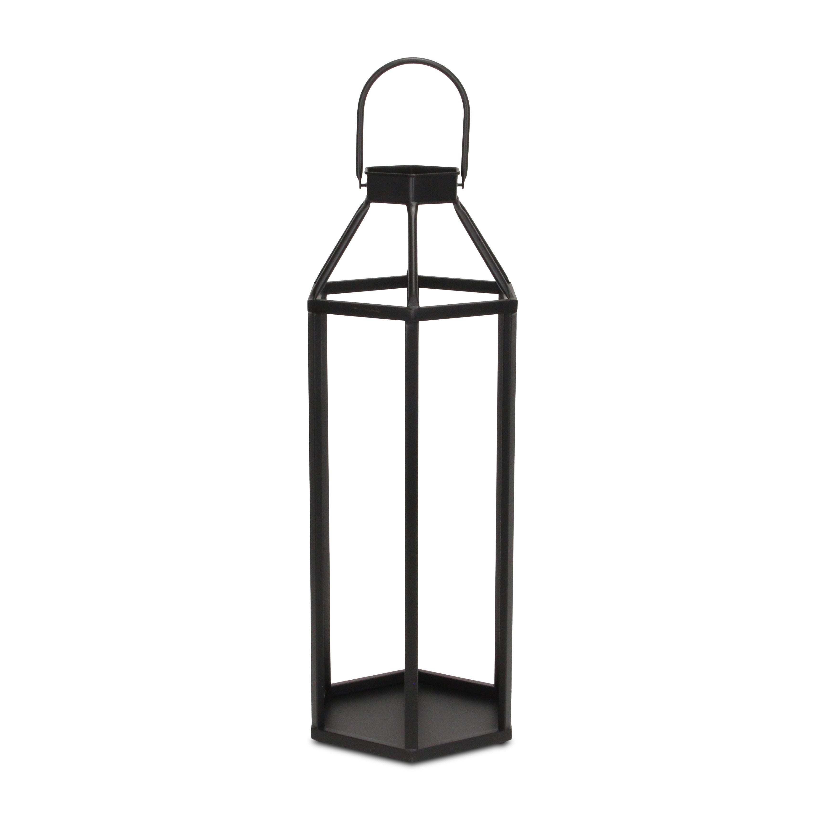 32" Black Geometric Metal Floor Lantern Candle Holder-Candle Holders-DECOROLALA