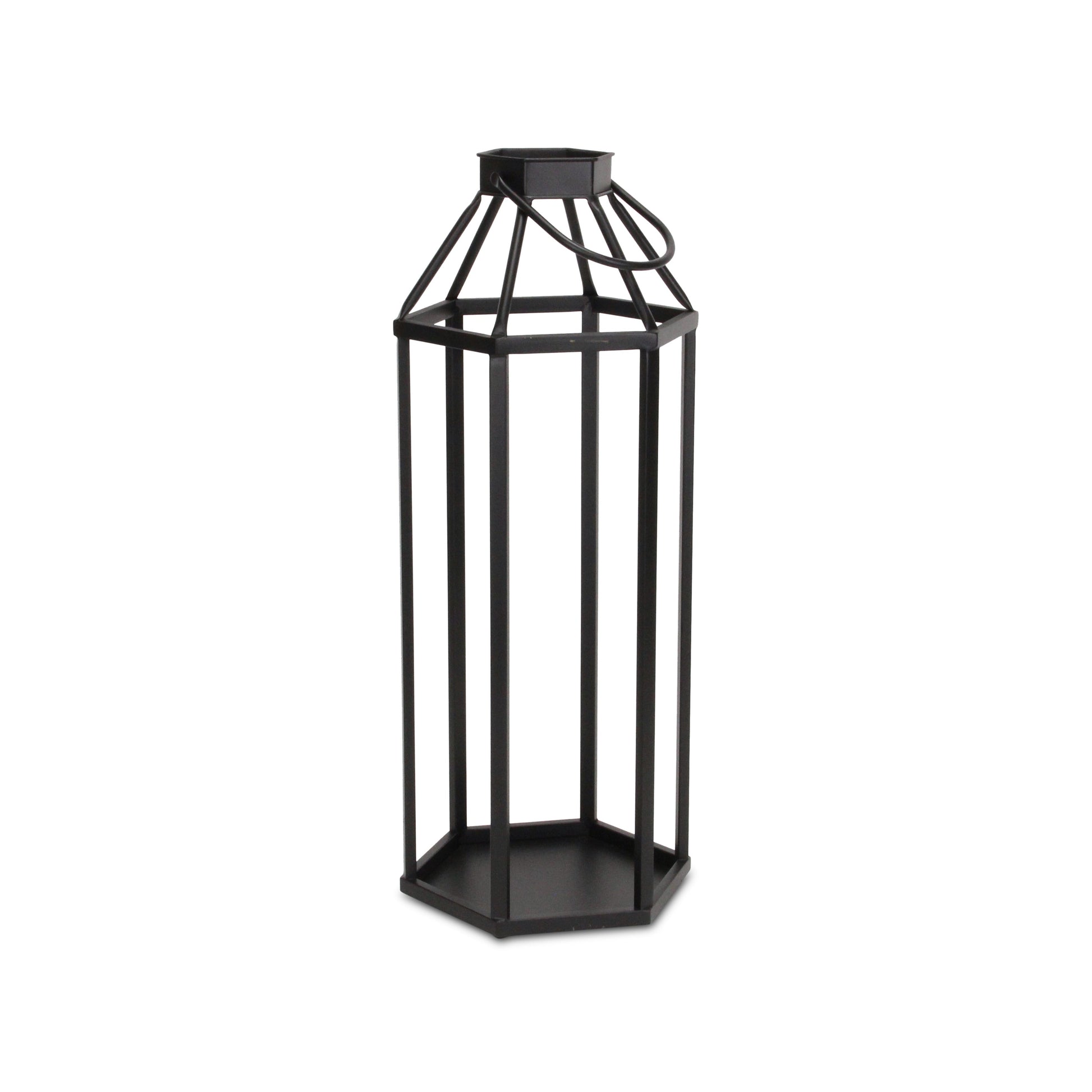 32" Black Geometric Metal Floor Lantern Candle Holder-Candle Holders-DECOROLALA