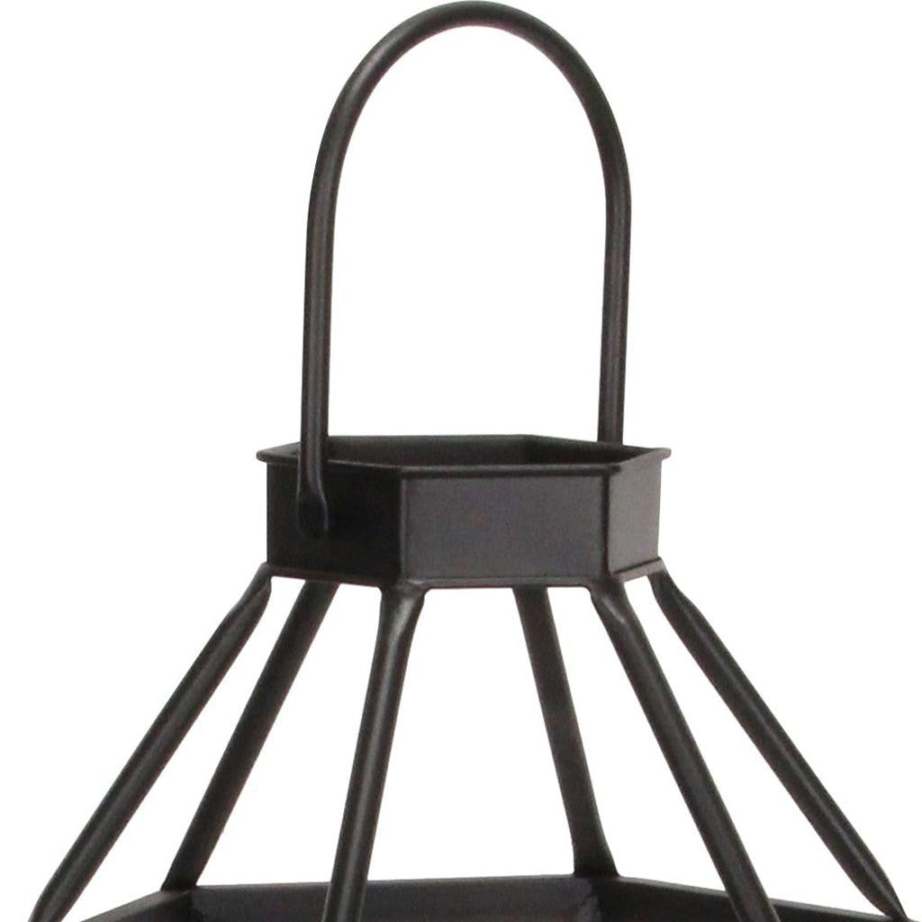 32" Black Geometric Metal Floor Lantern Candle Holder-Candle Holders-DECOROLALA
