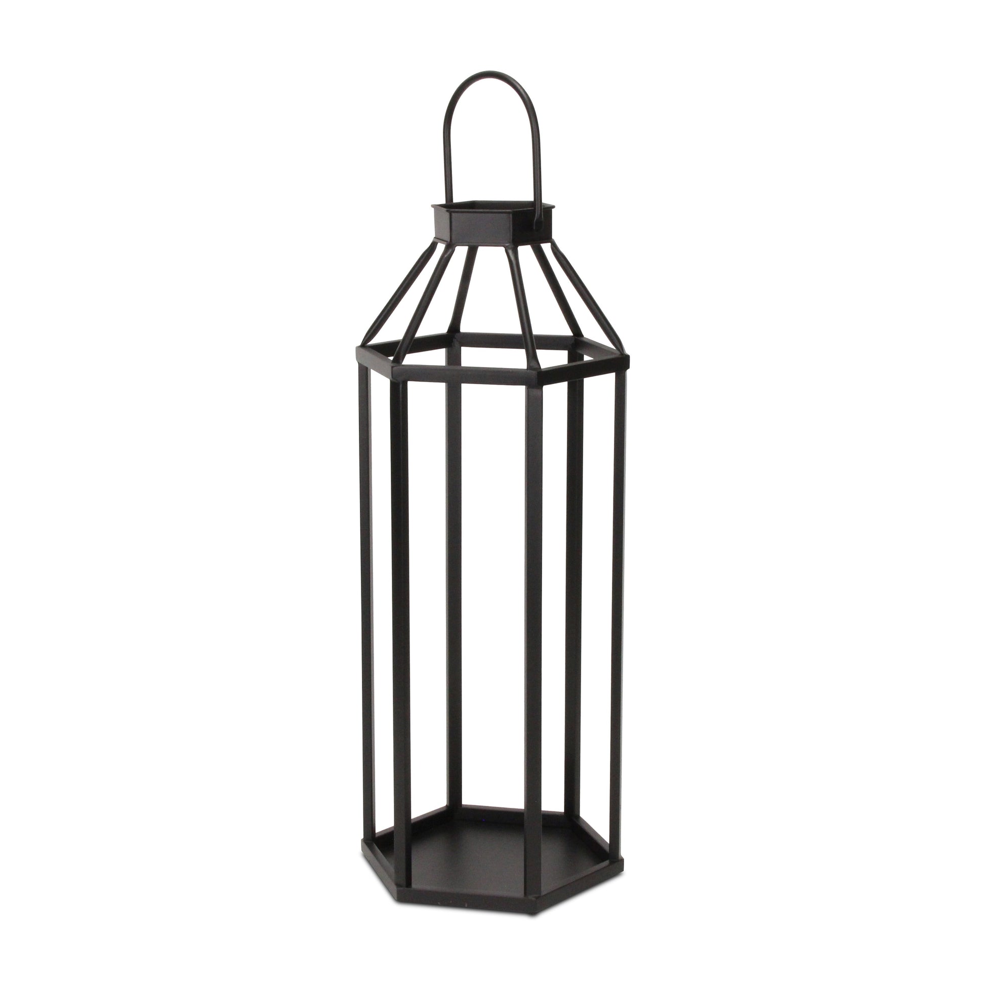 32" Black Geometric Metal Floor Lantern Candle Holder-Candle Holders-DECOROLALA