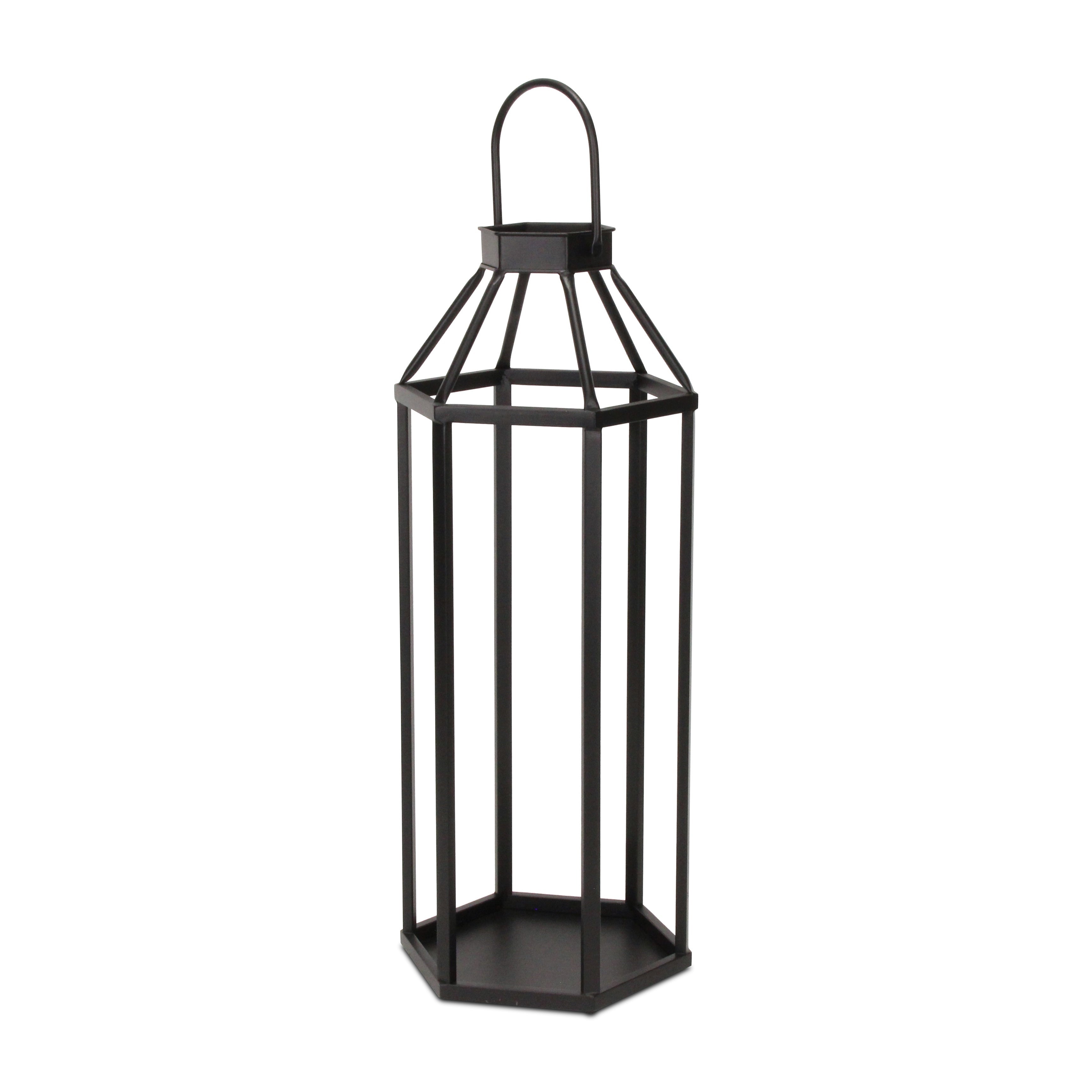 32" Black Geometric Metal Floor Lantern Candle Holder-Candle Holders-DECOROLALA