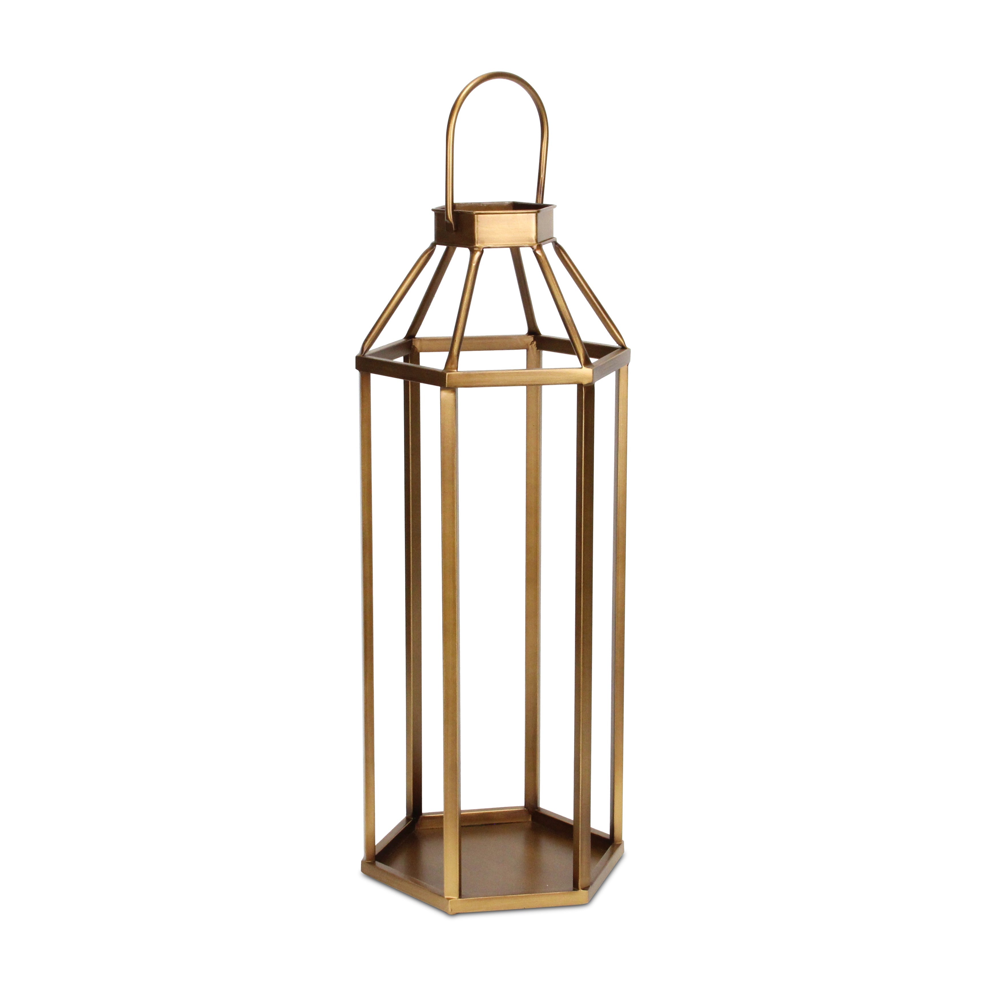 32" Gold Geometric Metal Floor Lantern Candle Holder-Candle Holders-DECOROLALA