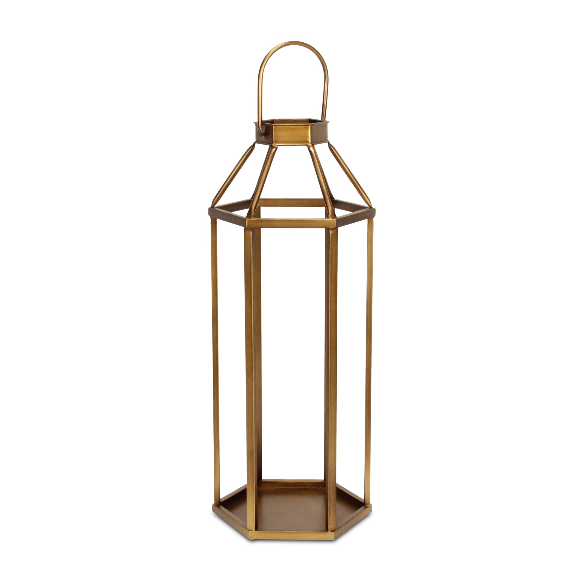 32" Gold Geometric Metal Floor Lantern Candle Holder-Candle Holders-DECOROLALA