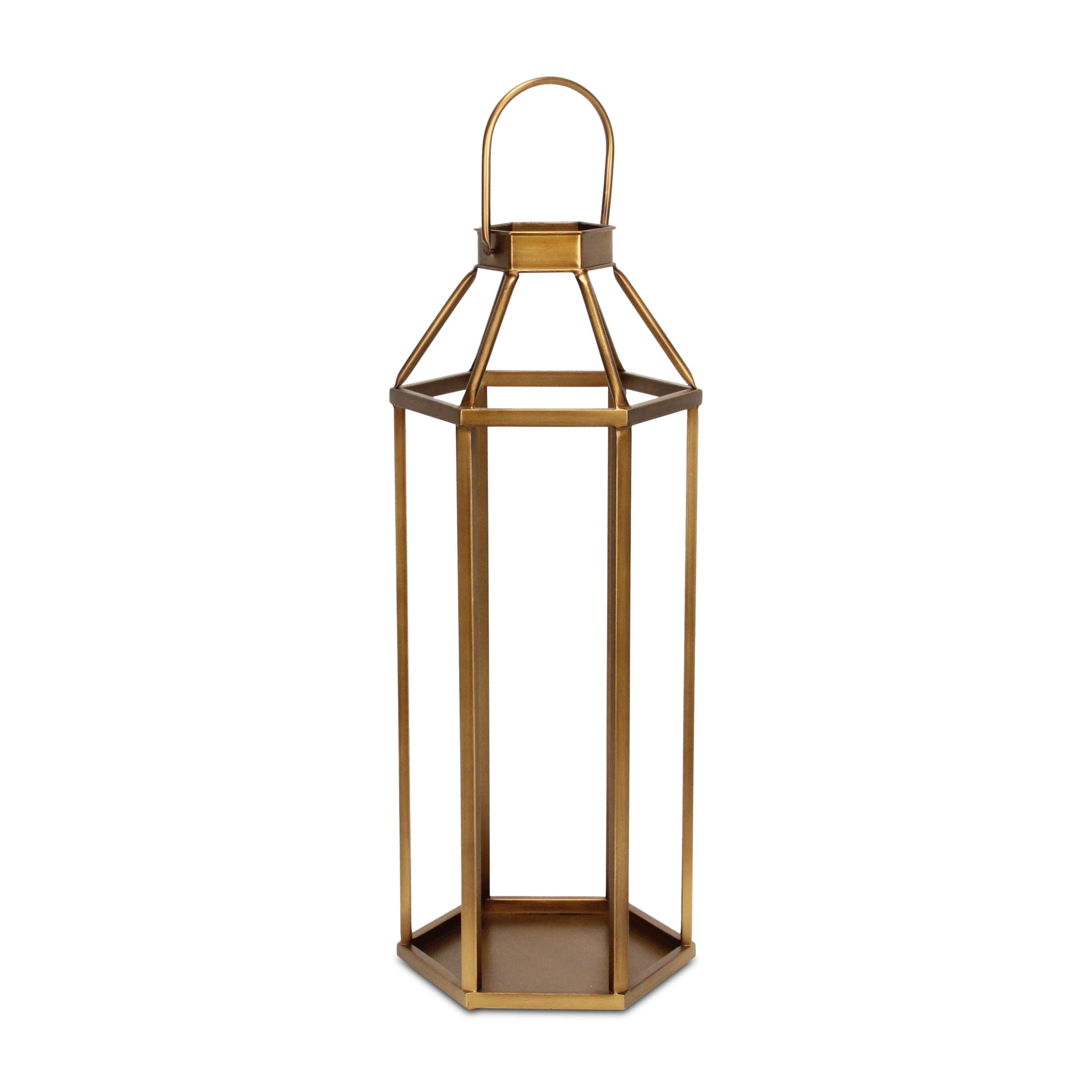 32" Gold Geometric Metal Floor Lantern Candle Holder-Candle Holders-DECOROLALA