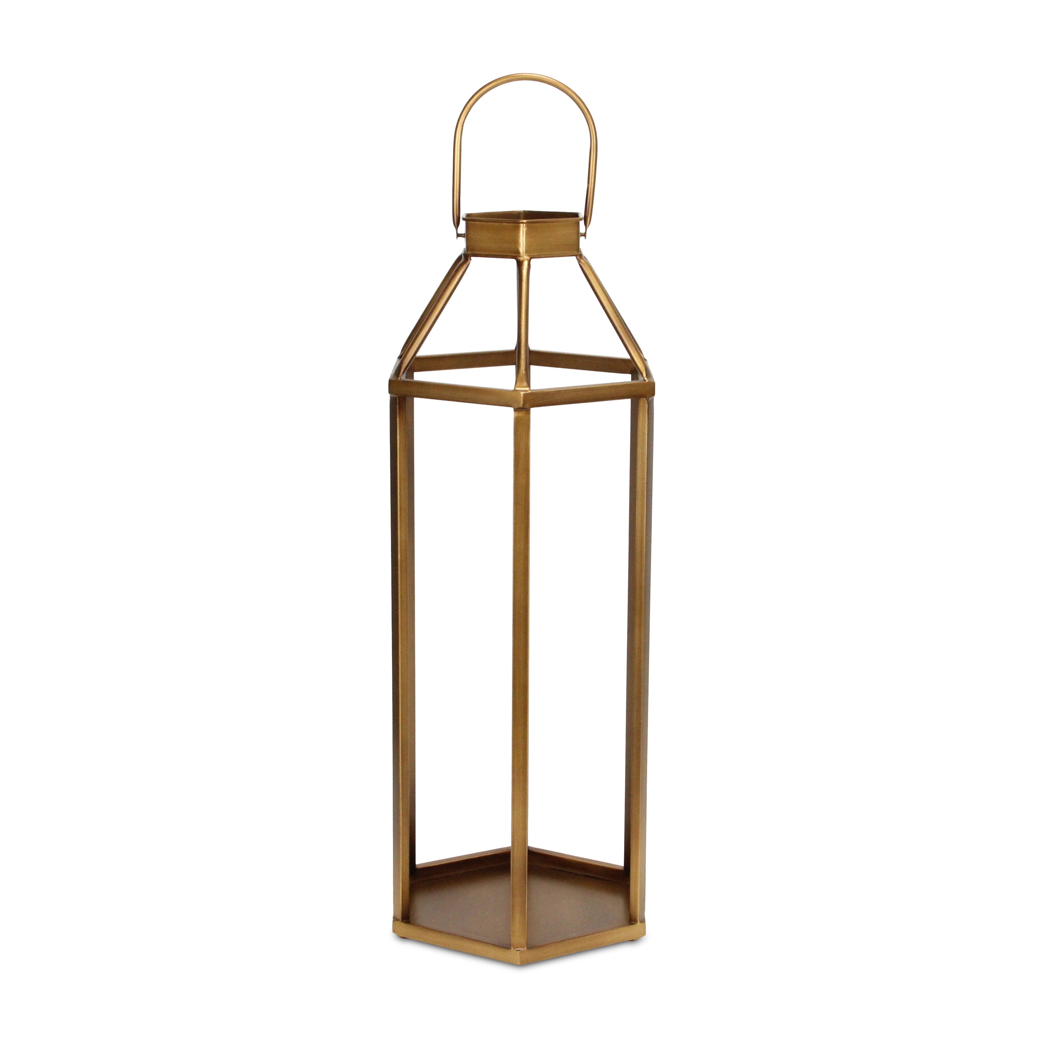 32" Gold Geometric Metal Floor Lantern Candle Holder-Candle Holders-DECOROLALA