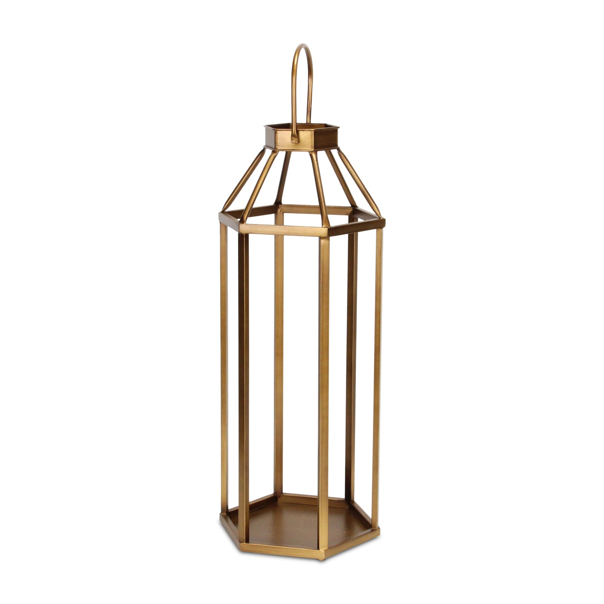 32" Gold Geometric Metal Floor Lantern Candle Holder-Candle Holders-DECOROLALA