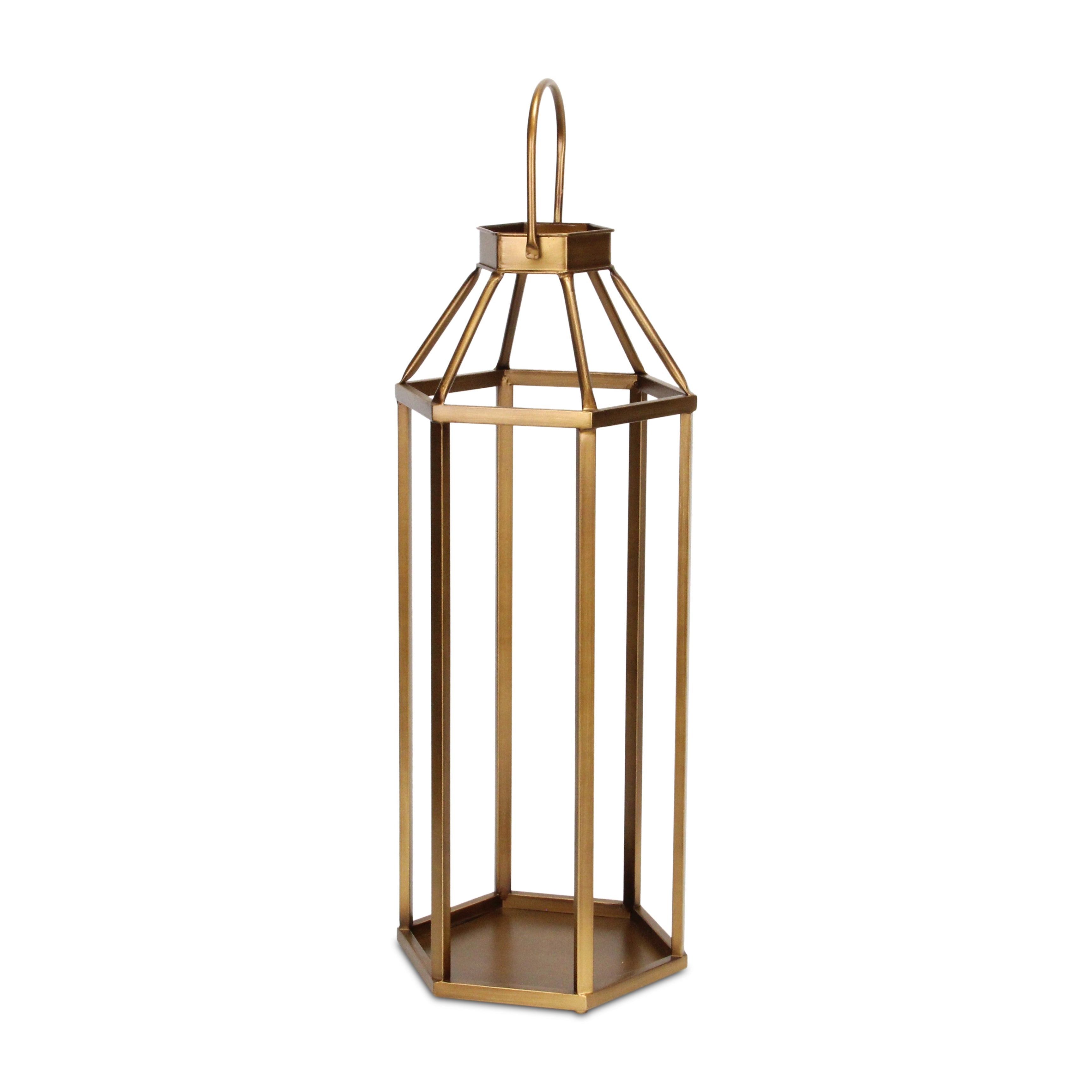 32" Gold Geometric Metal Floor Lantern Candle Holder-Candle Holders-DECOROLALA
