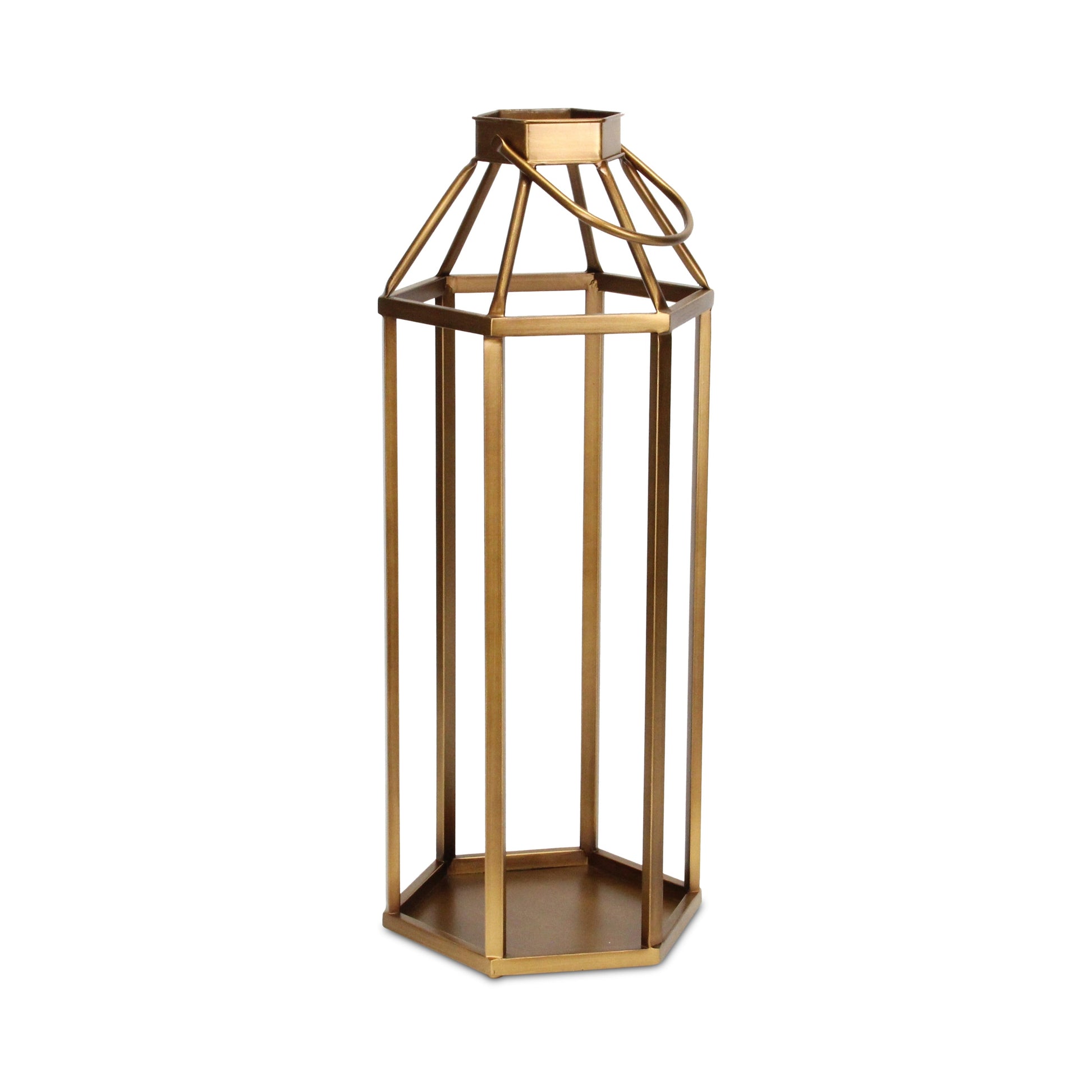 32" Gold Geometric Metal Floor Lantern Candle Holder-Candle Holders-DECOROLALA
