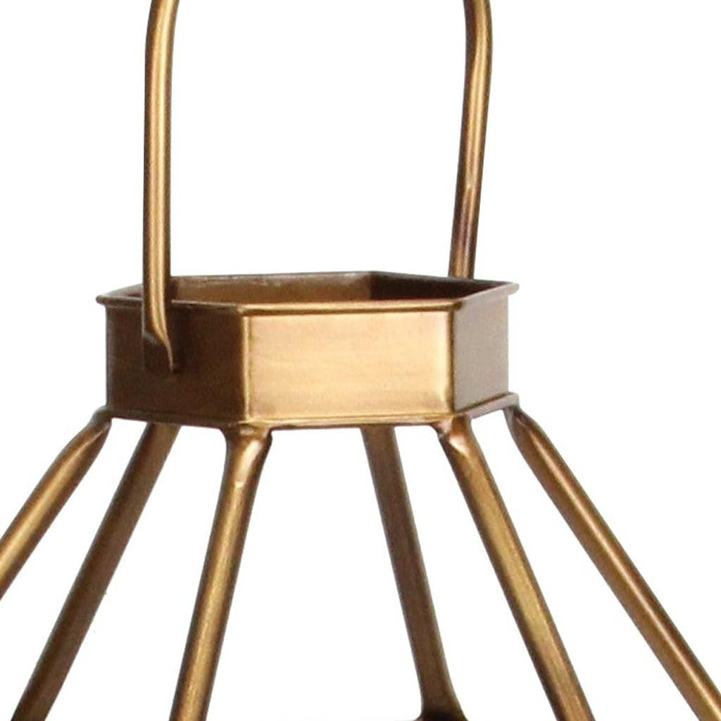 32" Gold Geometric Metal Floor Lantern Candle Holder-Candle Holders-DECOROLALA