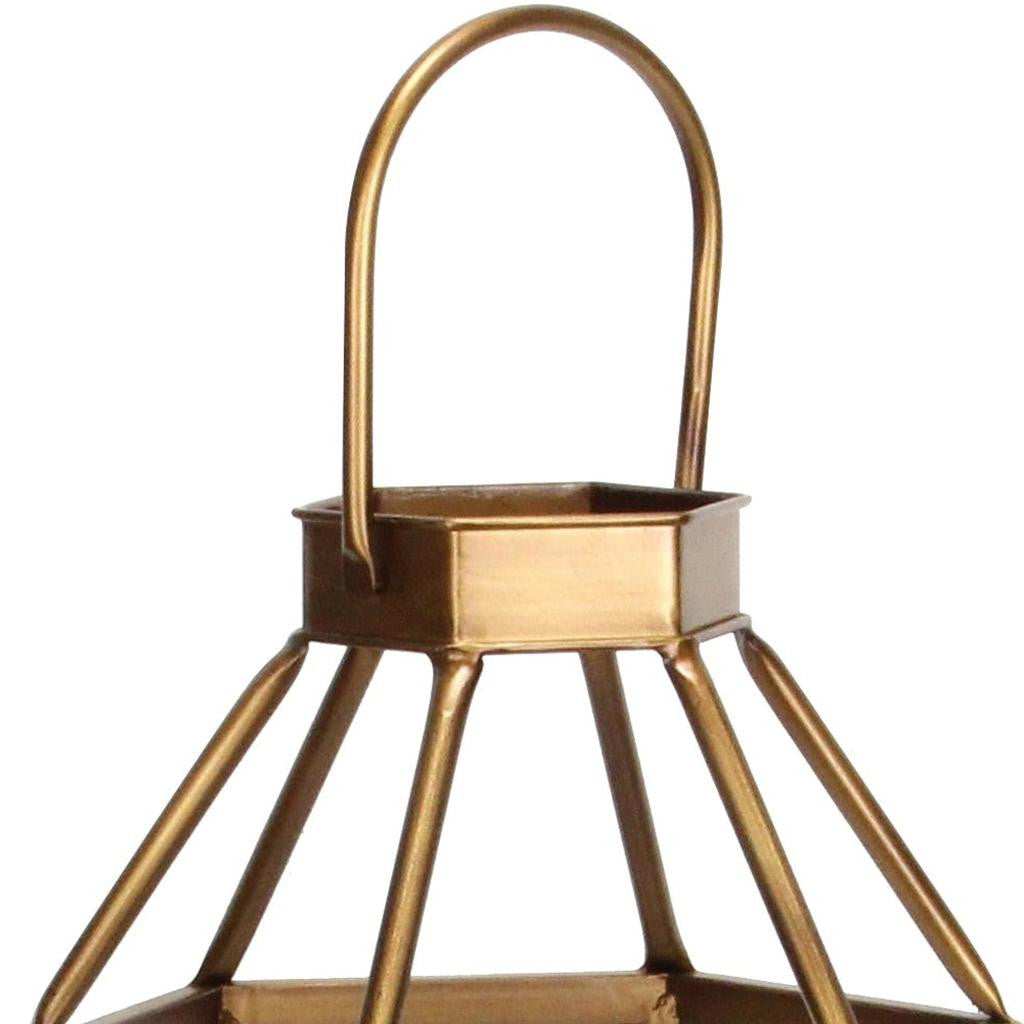 32" Gold Geometric Metal Floor Lantern Candle Holder-Candle Holders-DECOROLALA