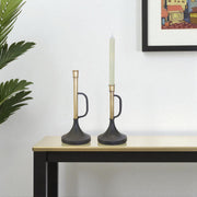 Set of Two Black And Gold Distressed Metal Tabletop Taper Candlesticks-Candle Holders-DECOROLALA