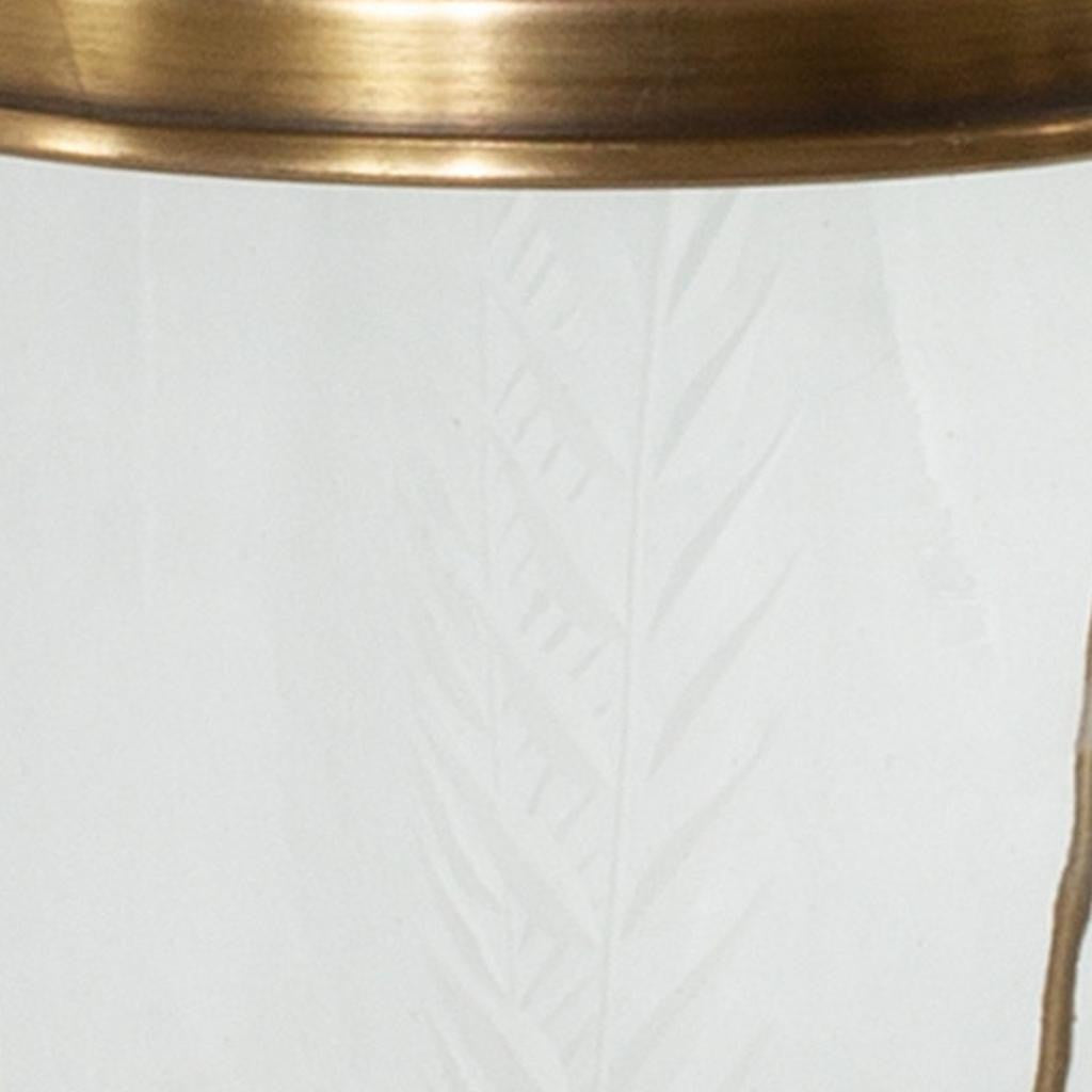9" Clear And Gold Botanical Leaf Glass And Metal Tabletop Hurricane Candle Holder-Candle Holders-DECOROLALA