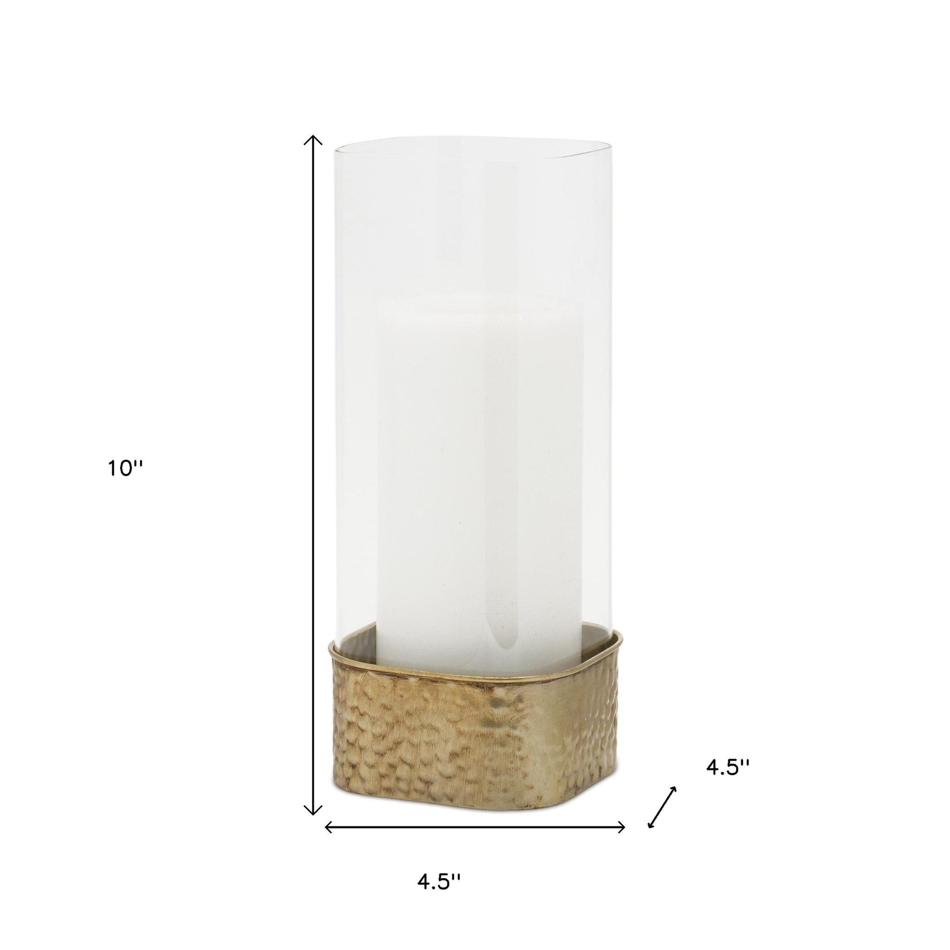 Set of Two Clear And Gold Hammered Glass And Metal Tabletop Hurricane Candle Holders-Candle Holders-DECOROLALA