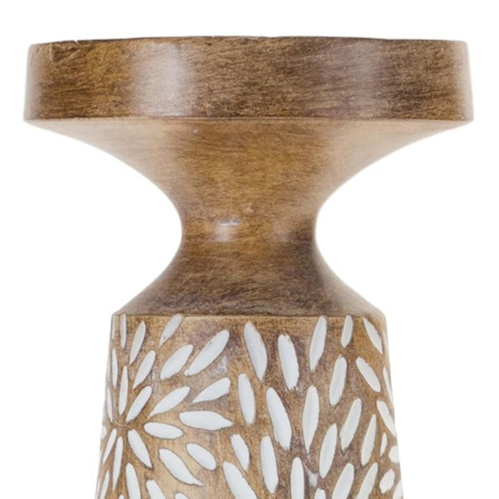Set of Three Brown And White Distressed Floral Resin Tabletop Pillar Candle Holders-Candle Holders-DECOROLALA