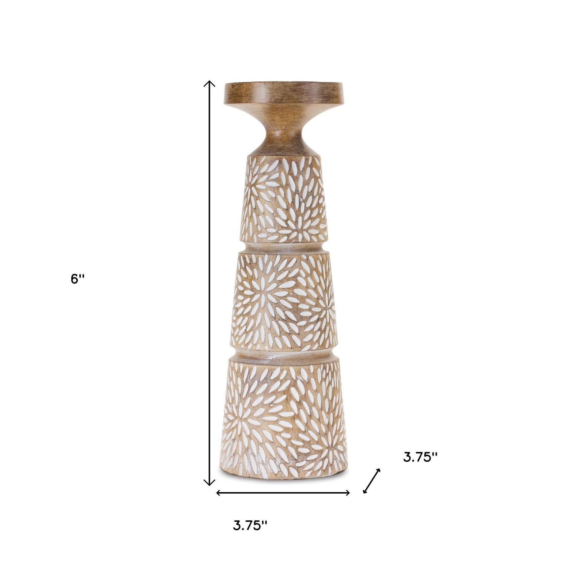 Set of Three Brown And White Distressed Floral Resin Tabletop Pillar Candle Holders-Candle Holders-DECOROLALA