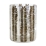 8" Clear And Green Botanical Leaf Glass Tabletop Pillar Candle Holder-Candle Holders-DECOROLALA