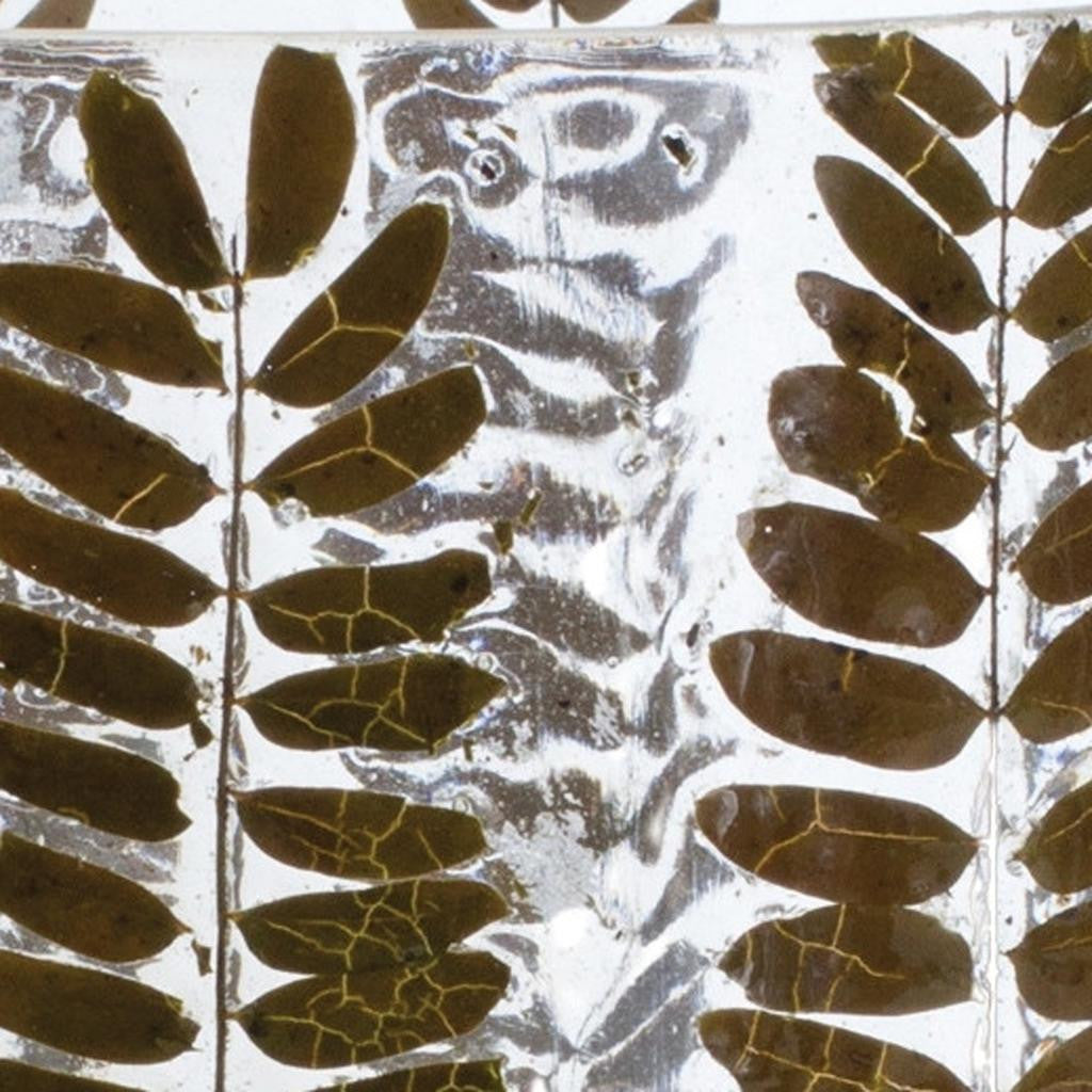 8" Clear And Green Botanical Leaf Glass Tabletop Pillar Candle Holder-Candle Holders-DECOROLALA