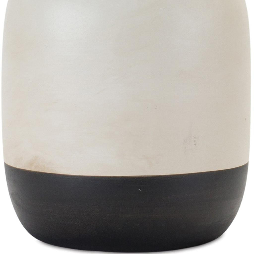 Set of Two Cream And Black Distressed Ceramic Tabletop Pillar Candle Holders-Candle Holders-DECOROLALA