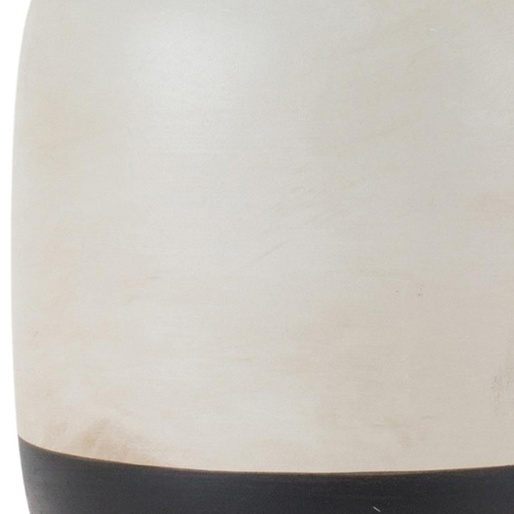 Set of Two Cream And Black Distressed Ceramic Tabletop Pillar Candle Holders-Candle Holders-DECOROLALA