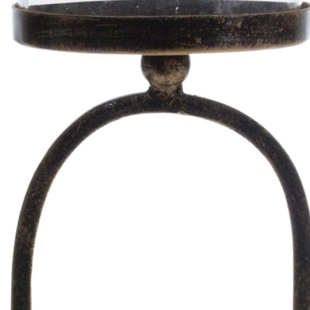 Set of Two Antiqued Bronze Geometric Glass And Metal Tabletop Hurricane Candle Holders-Candle Holders-DECOROLALA