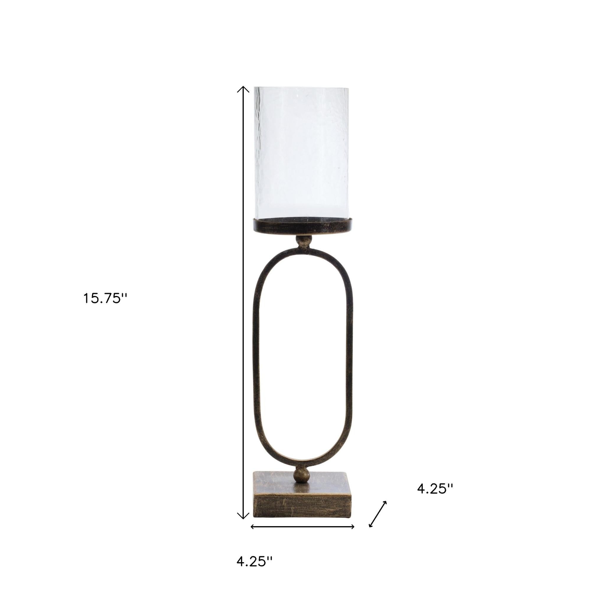 Set of Two Antiqued Bronze Geometric Glass And Metal Tabletop Hurricane Candle Holders-Candle Holders-DECOROLALA