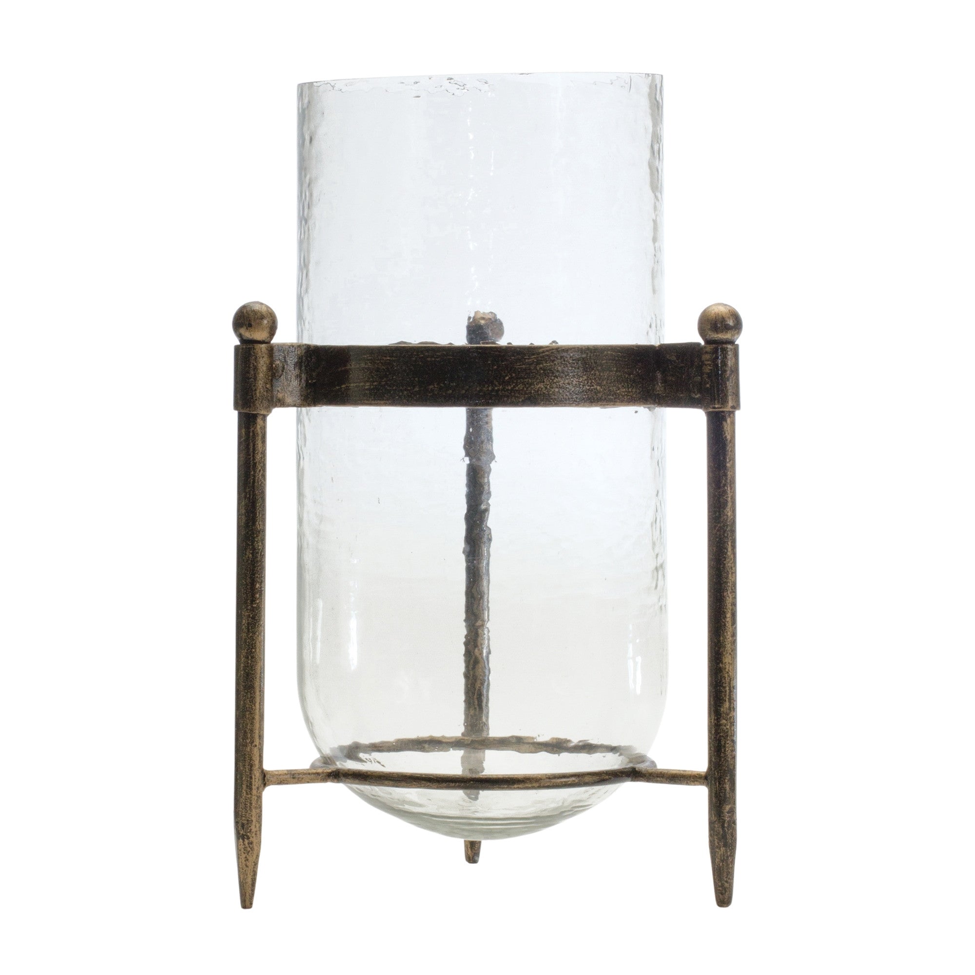 14" Bronze And Clear Glass And Metal Tabletop Hurricane Candle Holder-Candle Holders-DECOROLALA