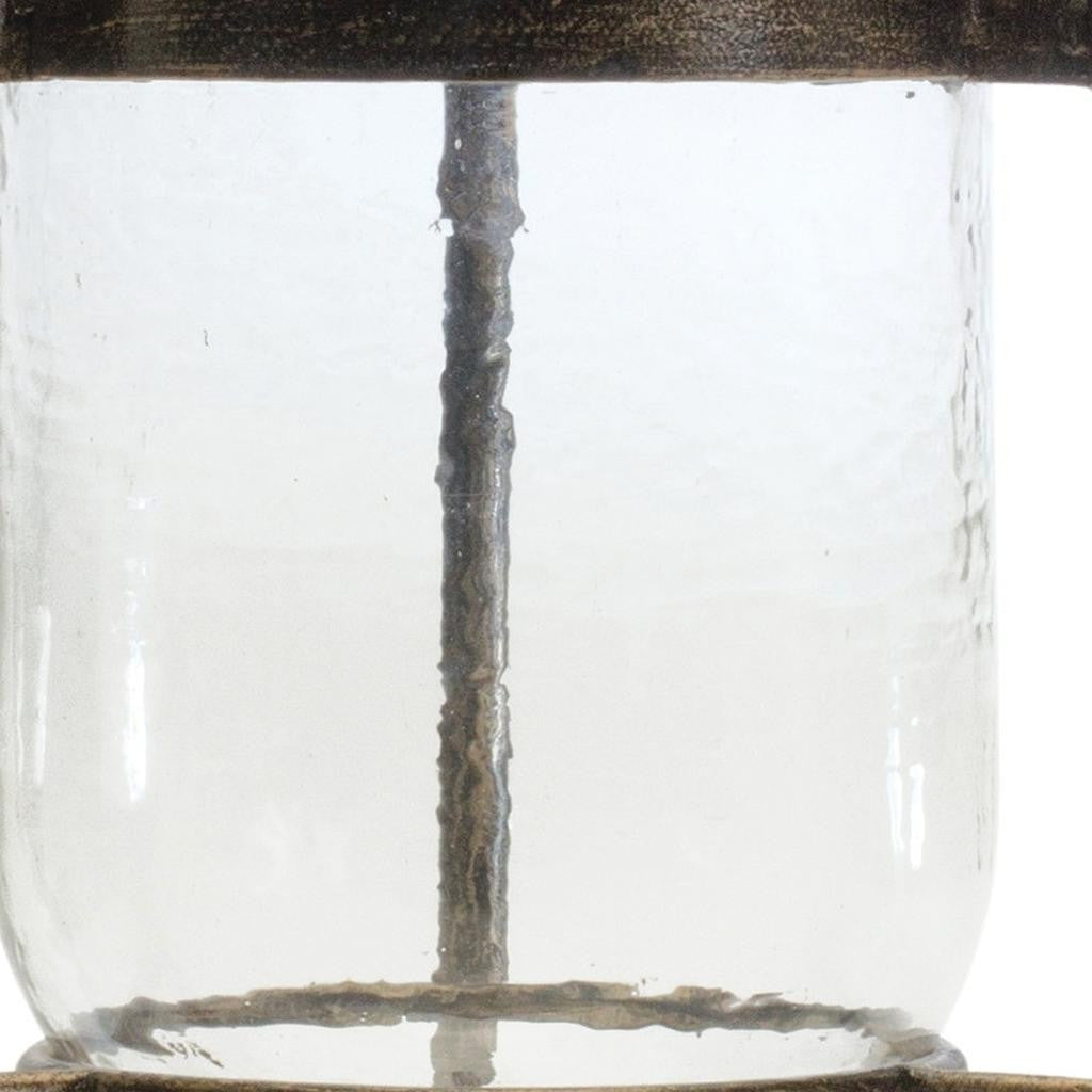 14" Bronze And Clear Glass And Metal Tabletop Hurricane Candle Holder-Candle Holders-DECOROLALA