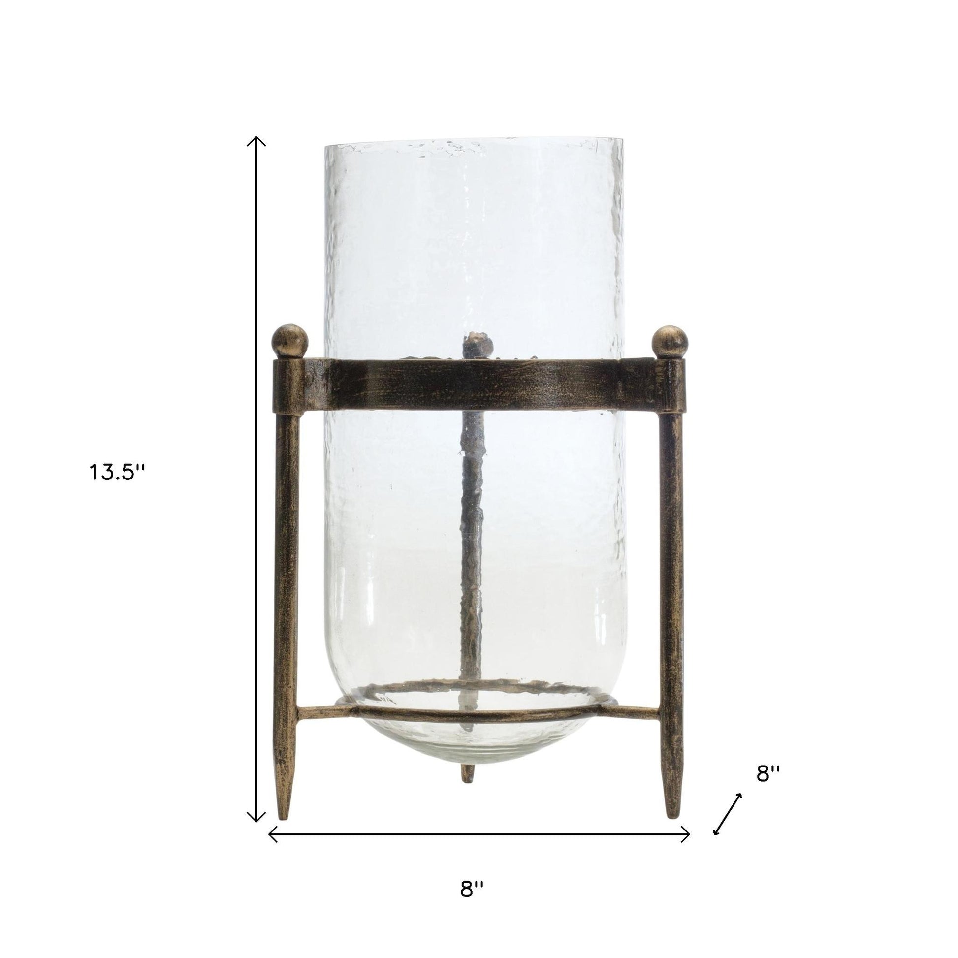 14" Bronze And Clear Glass And Metal Tabletop Hurricane Candle Holder-Candle Holders-DECOROLALA