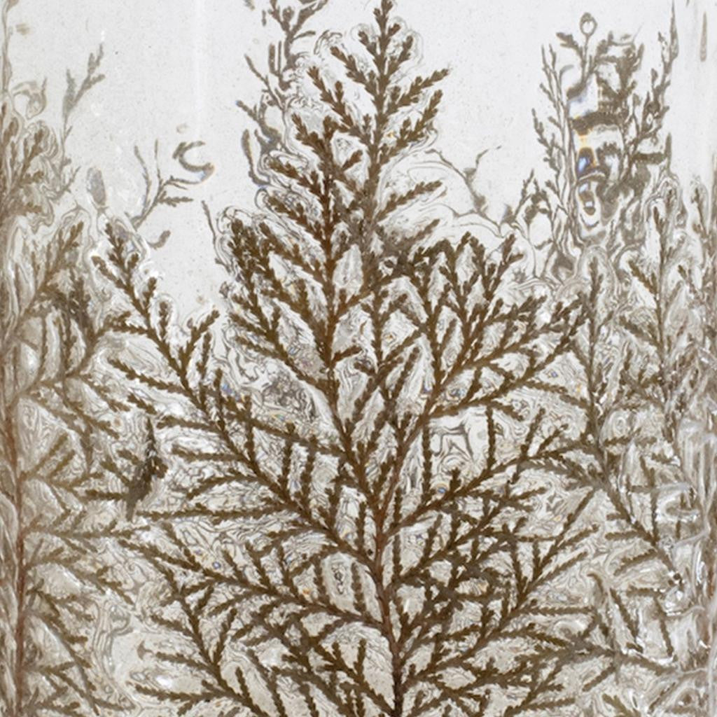 8" Brown And Clear Botanical Leaf Glass Tabletop Pillar Candle Holder-Candle Holders-DECOROLALA