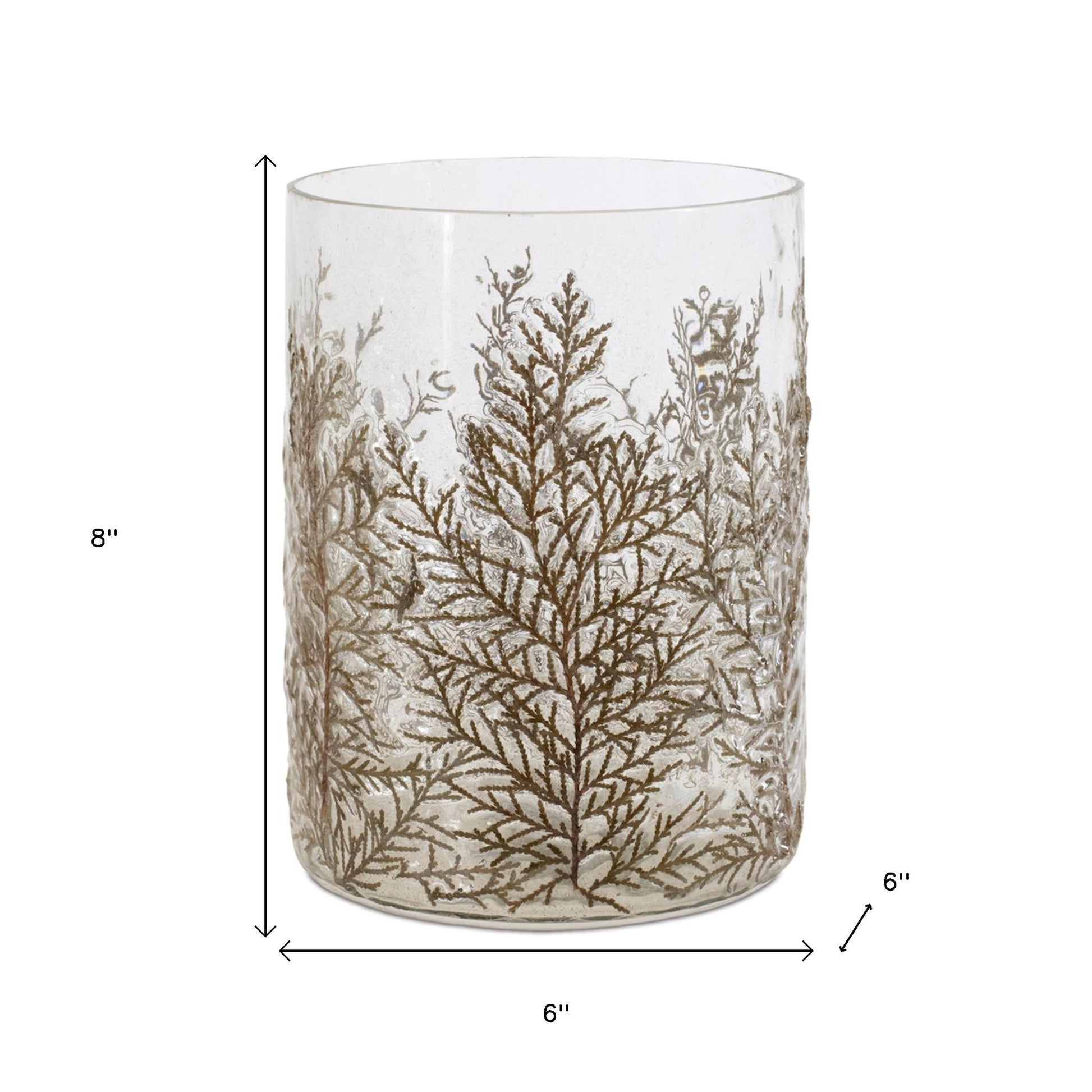8" Brown And Clear Botanical Leaf Glass Tabletop Pillar Candle Holder-Candle Holders-DECOROLALA