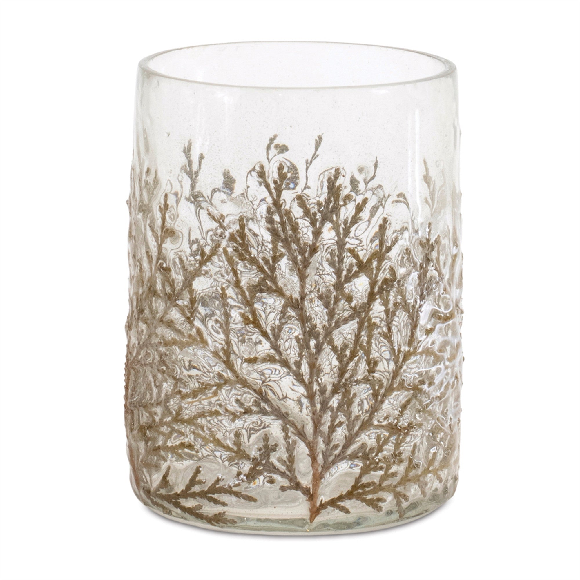 Set of Three Brown And Clear Botanical Leaf Glass Tabletop Votive Candle Holders-Candle Holders-DECOROLALA