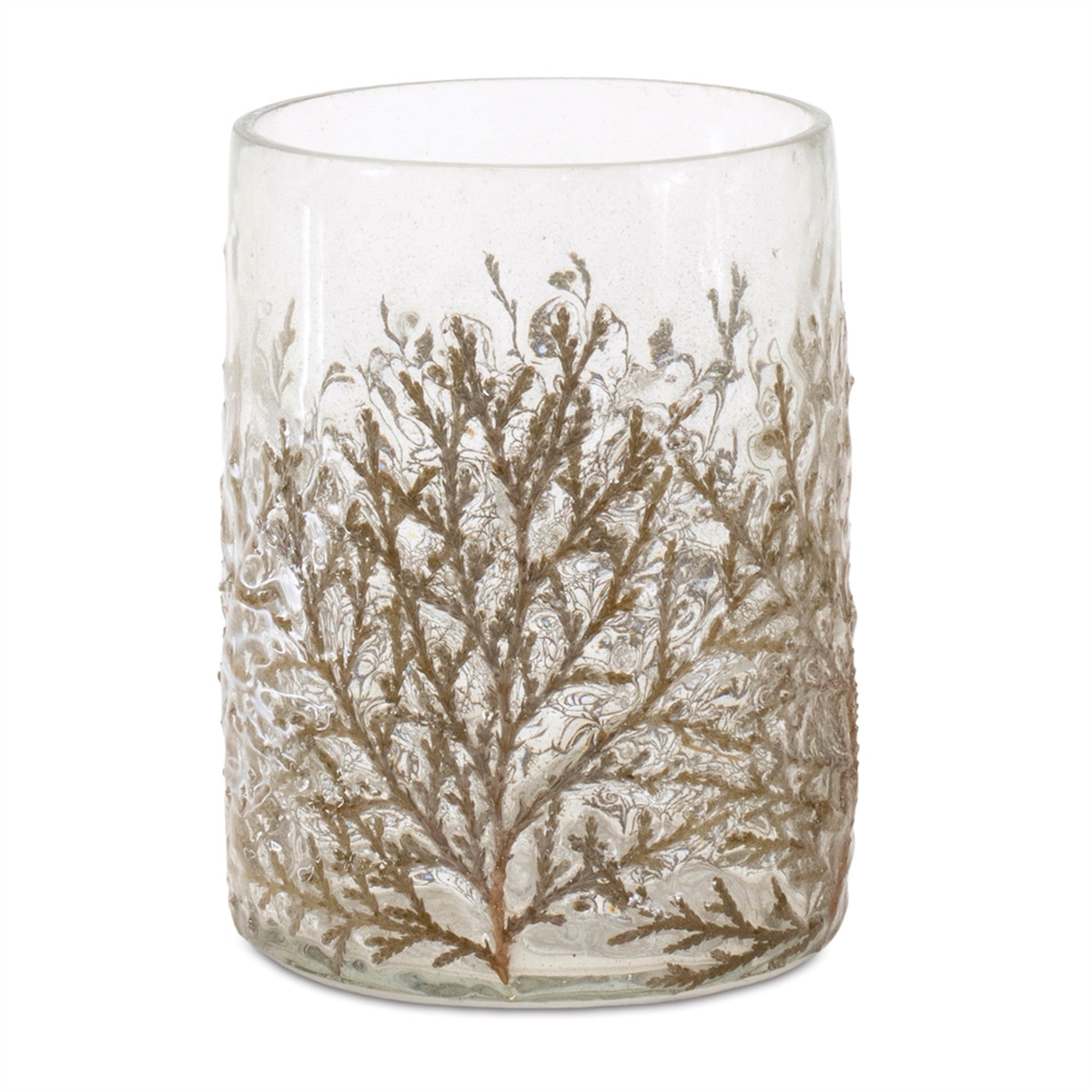 Set of Three Brown And Clear Botanical Leaf Glass Tabletop Votive Candle Holders-Candle Holders-DECOROLALA