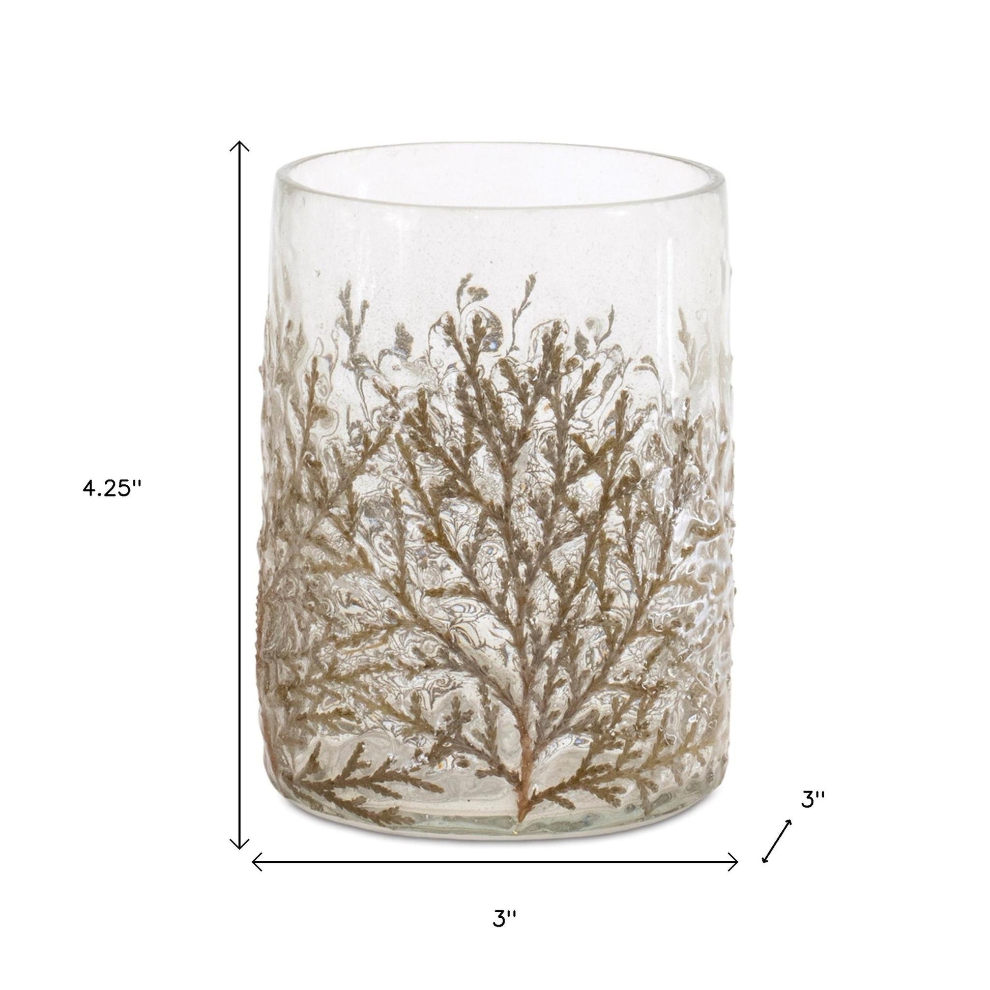 Set of Three Brown And Clear Botanical Leaf Glass Tabletop Votive Candle Holders-Candle Holders-DECOROLALA