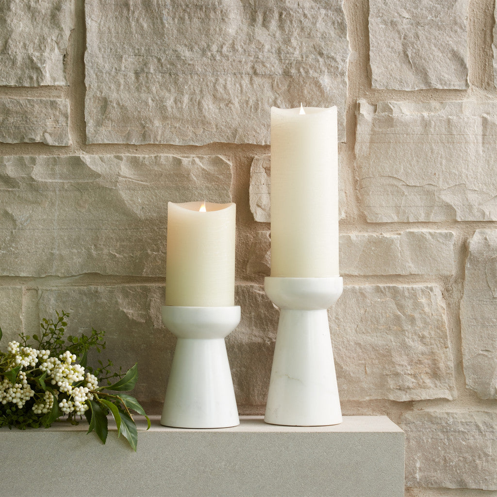 Set of Two White And Gray Marble Tabletop Pillar Candle Holders-Candle Holders-DECOROLALA